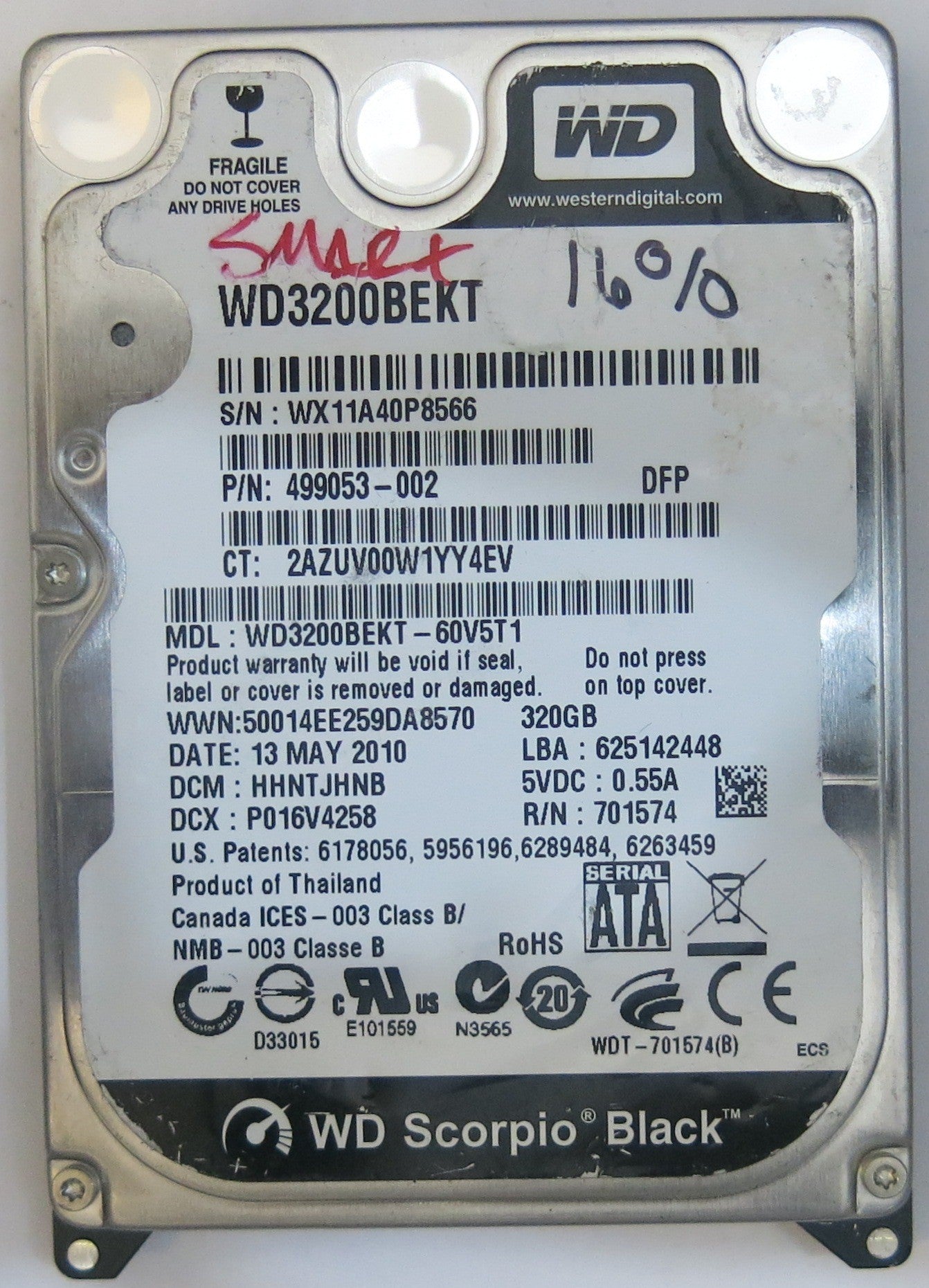 WESTERN DIGITAL WD3200BEKT-60V5T1 2060-771574-001 REV P1 PCB
