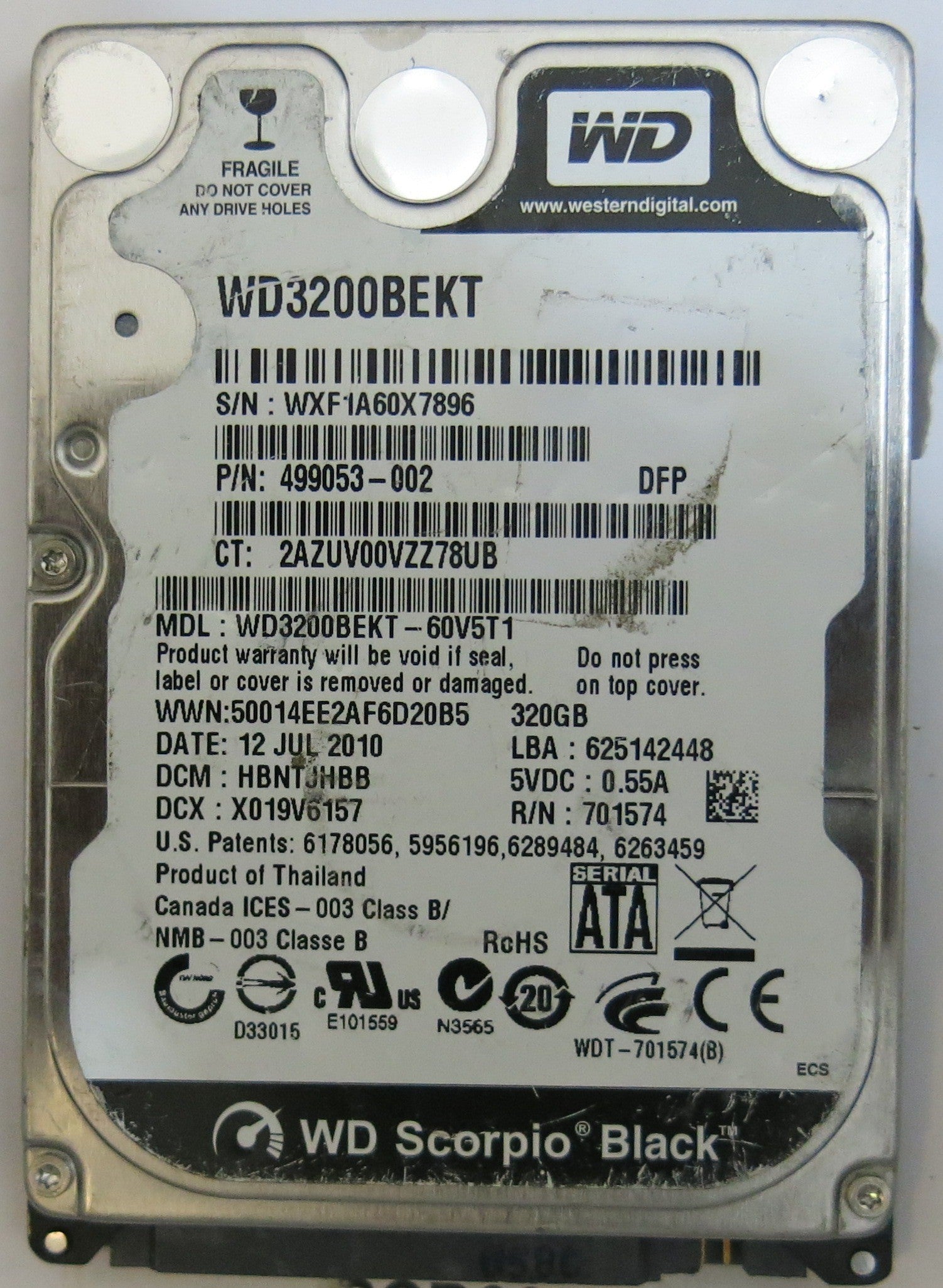 WESTERN DIGITAL WD3200BEKT-60V5T1 2060-771574-001 REV P1 PCB