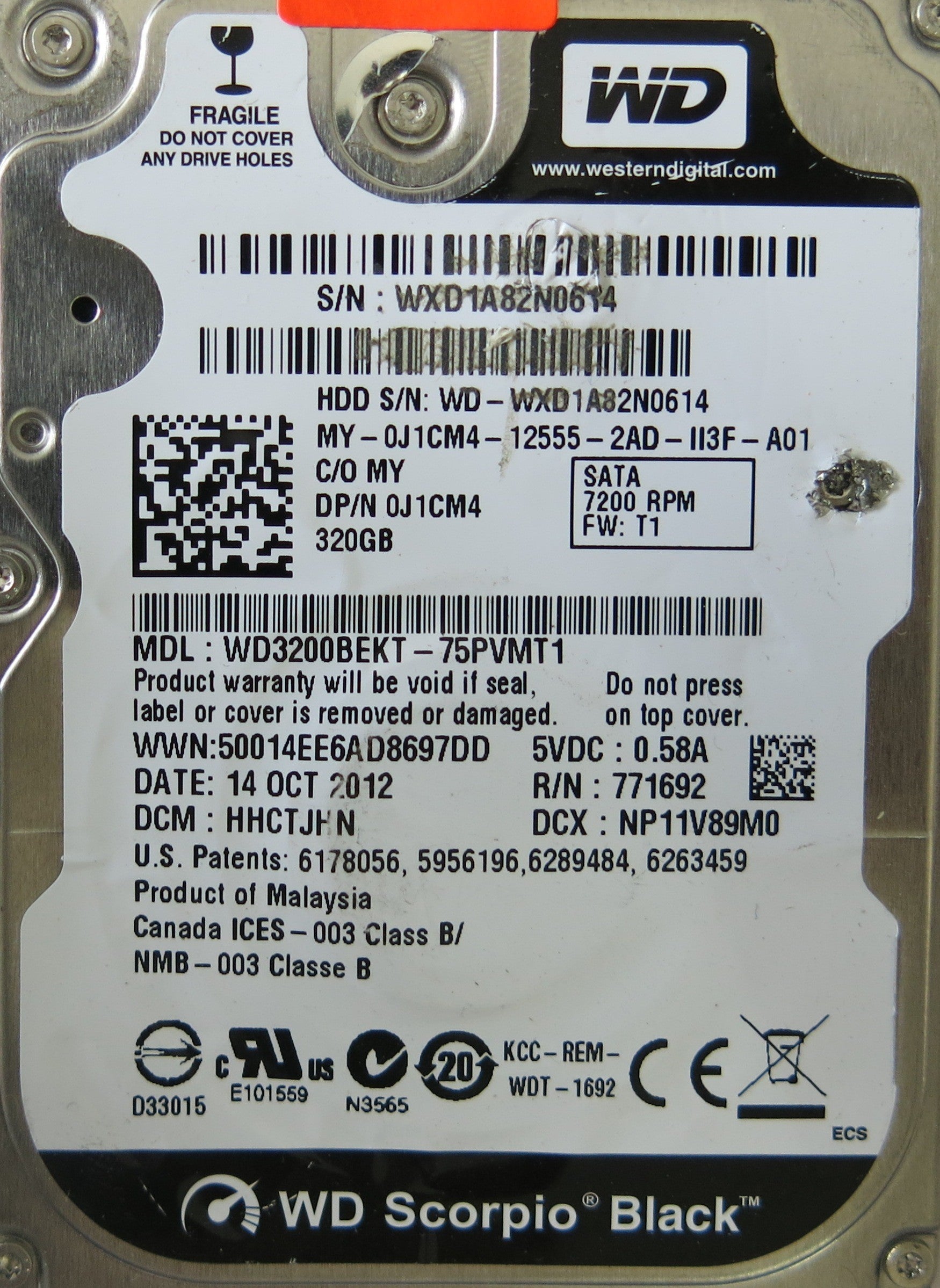WESTERN DIGITAL WD3200BEKT-75PVMT1 DCM HHCTJHN PCB 2060-771692-006 REV A