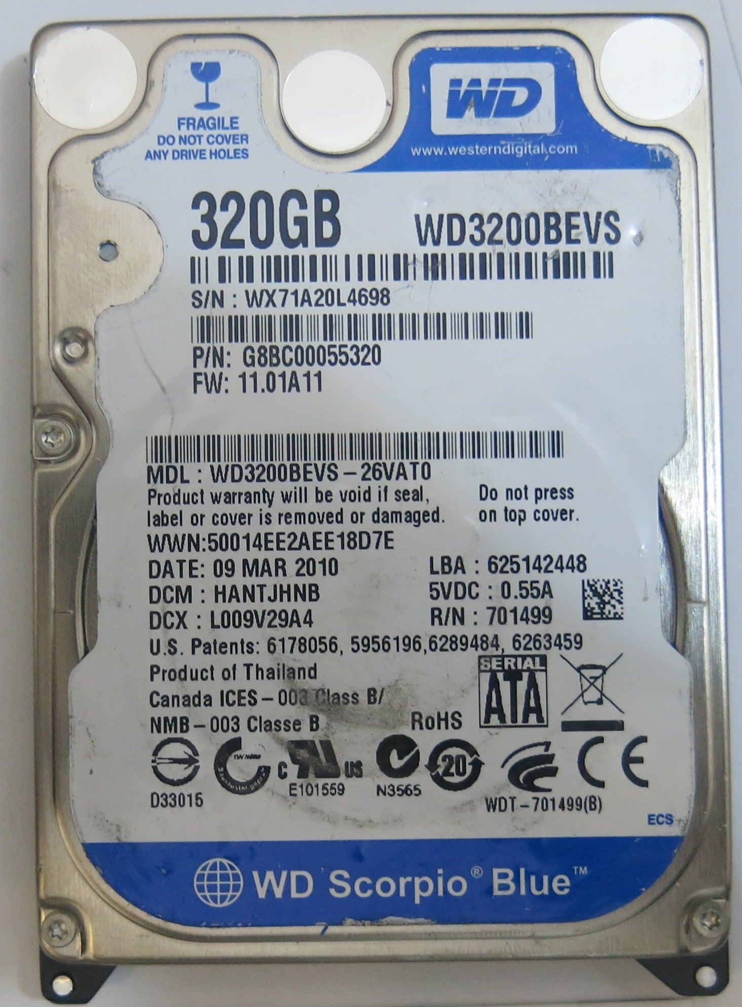 WESTERN DIGITAL WD3200BEVS-26VAT0 2060-701599-005 REV A PCB