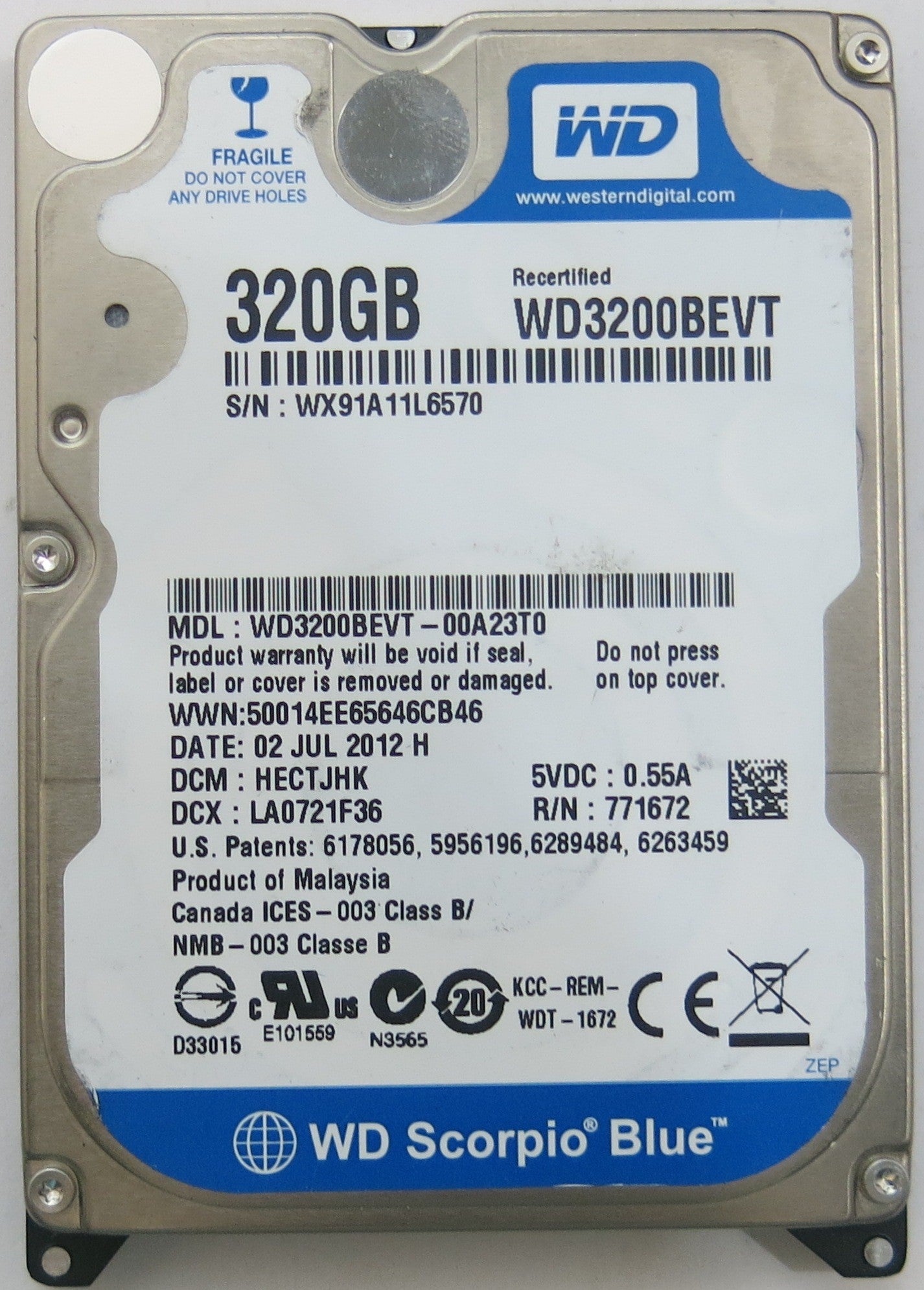 WESTERN DIGITAL WD3200BEVT-00A23T0 2060-771672-004 REV A PCB