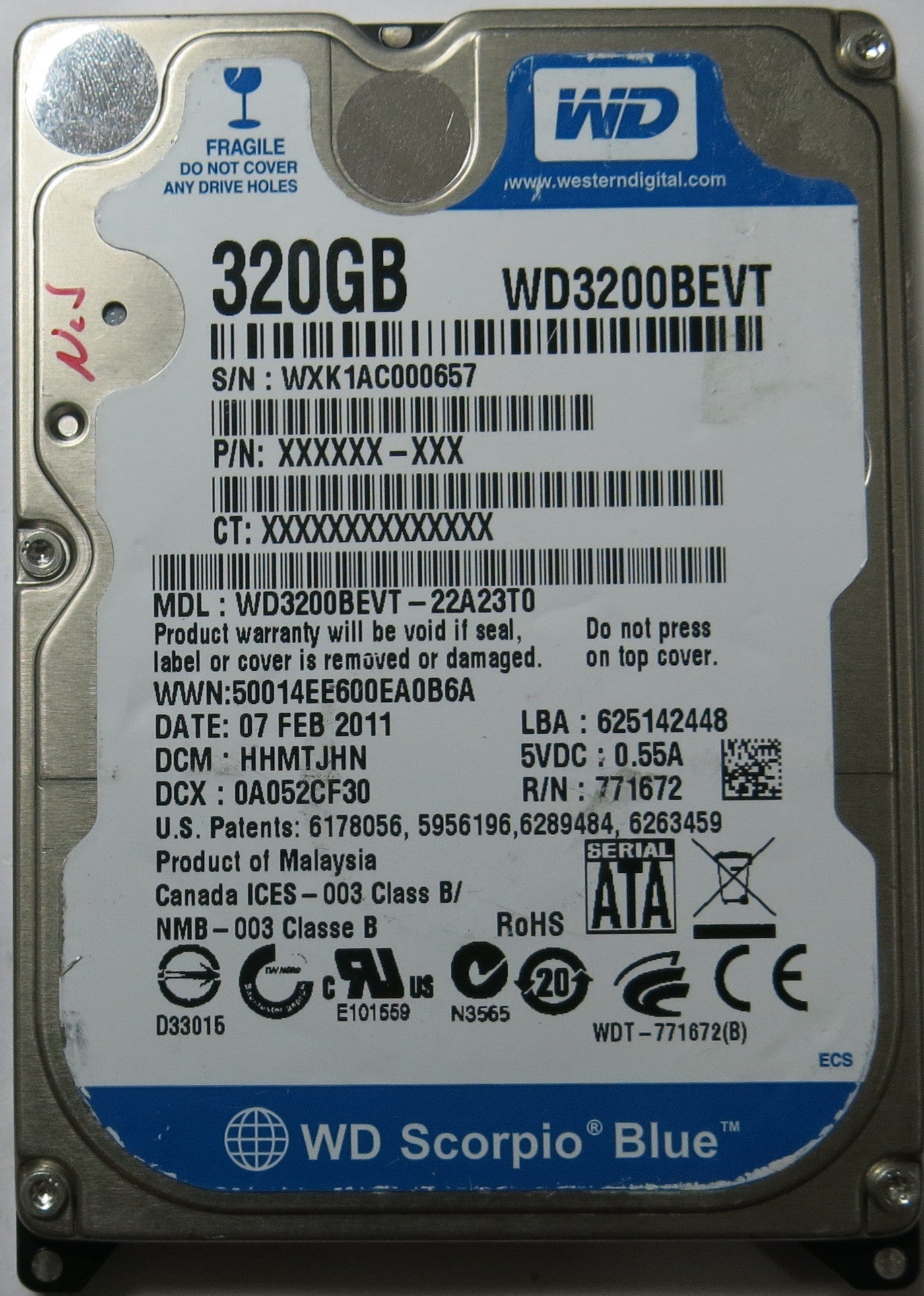 WESTERN DIGITAL WD3200BEVT-22A23T0 2060-771672-004 PCB