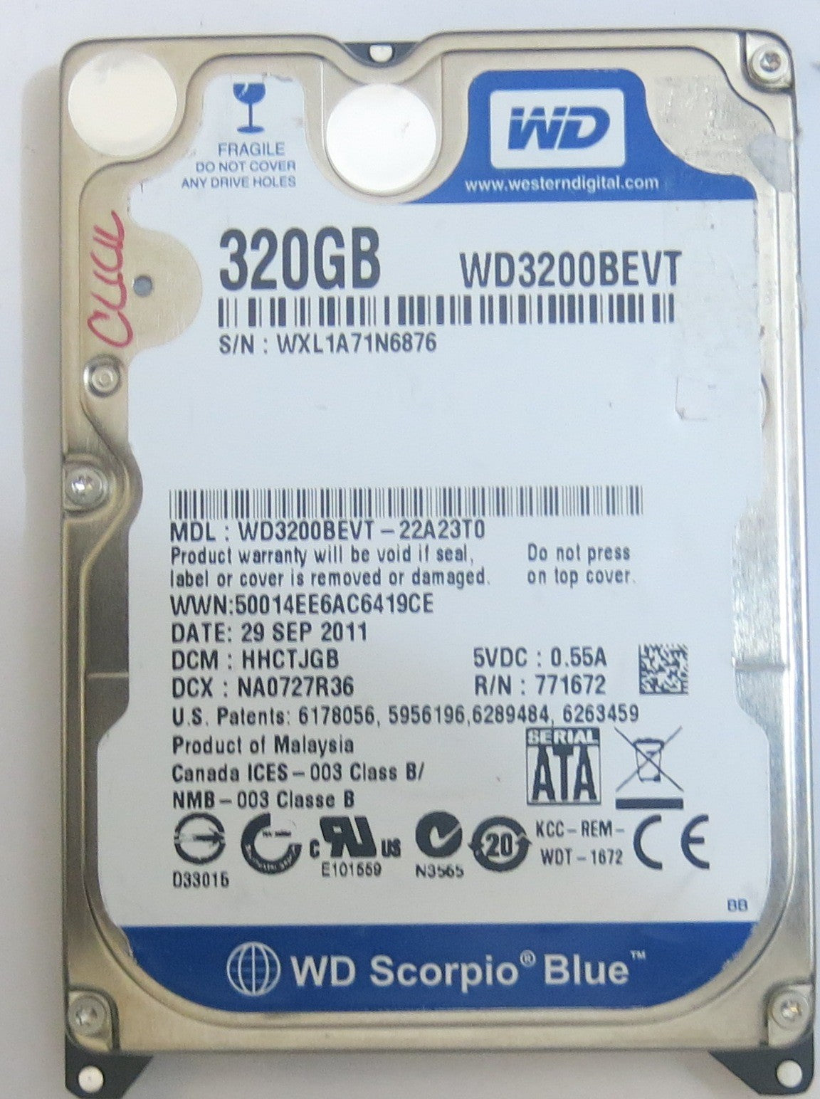 WESTERN DIGITAL WD3200BEVT-22A23T0 2060-771672-004 REV A PCB