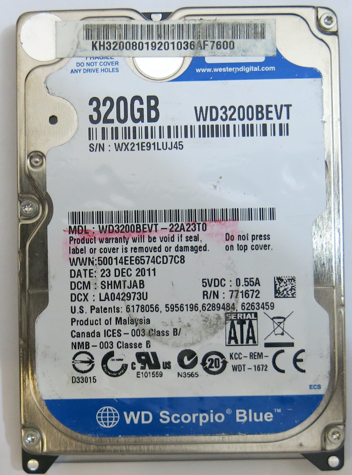 WESTERN DIGITAL WD3200BEVT-22A23T0 2060-771672-004 REV B PCB