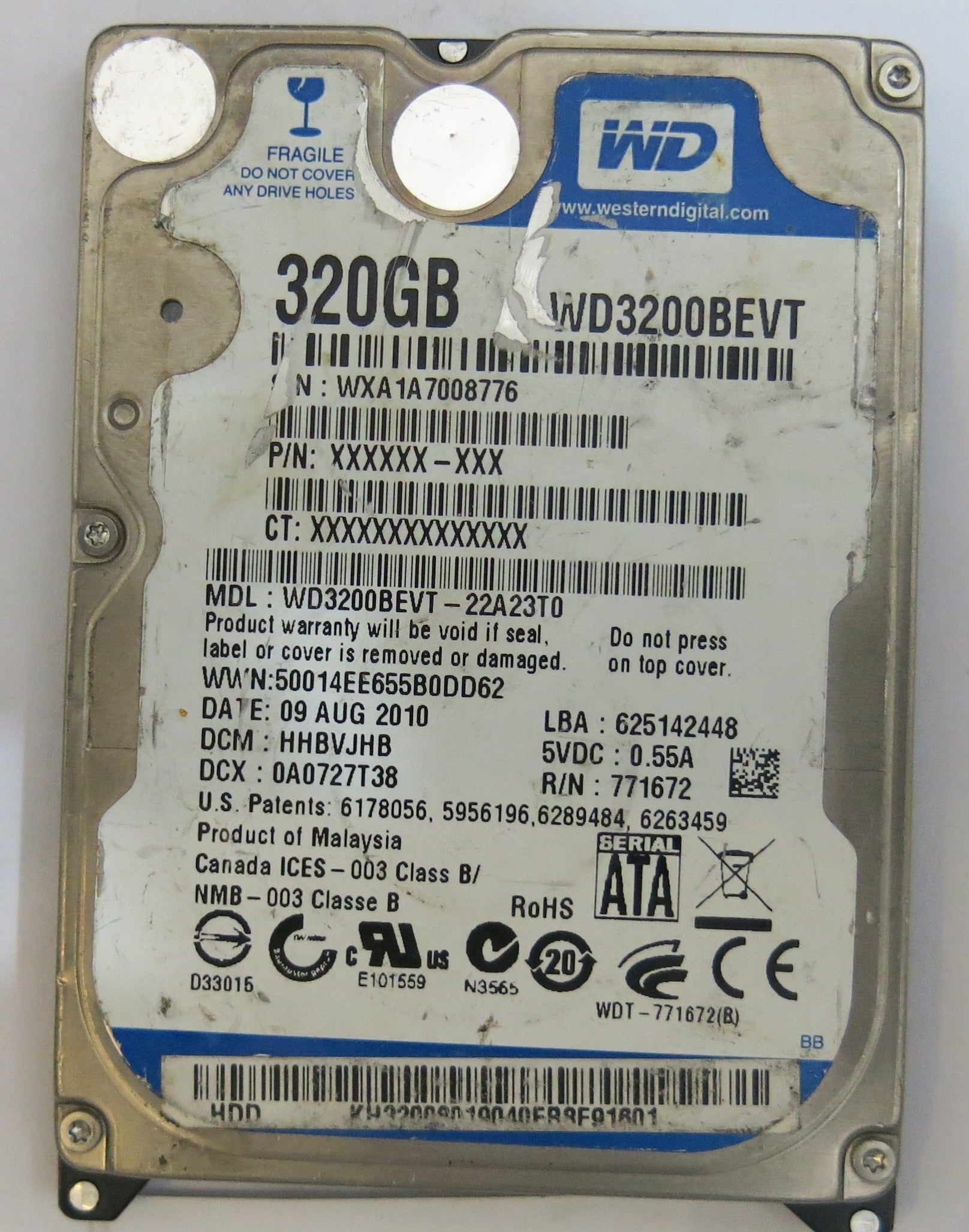 WESTERN DIGITAL WD3200BEVT-22A23T0 2060-771672-004 REV B PCB