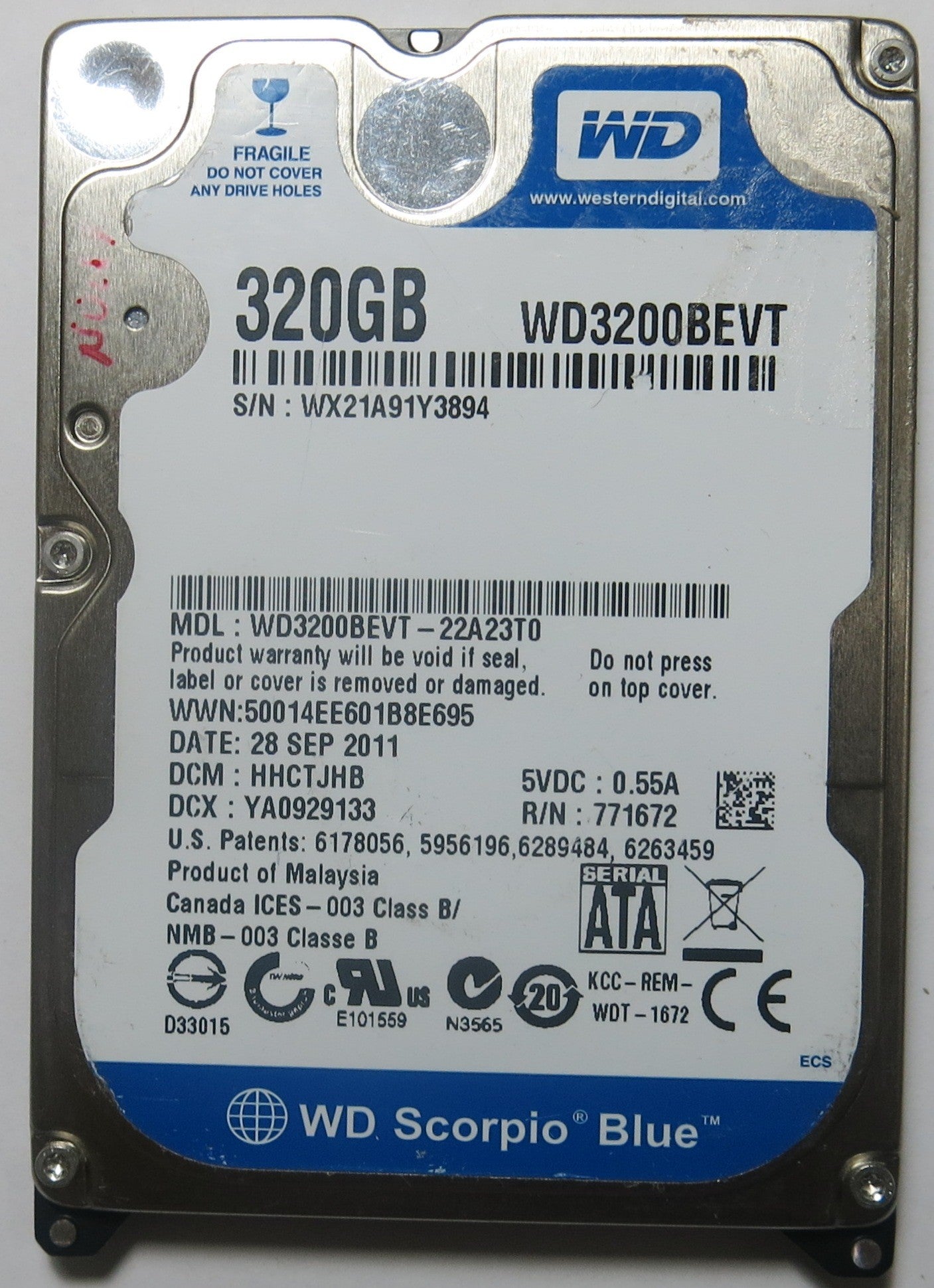 WESTERN DIGITAL WD3200BEVT-22A23T0 2060-771872-004 REV A PCB