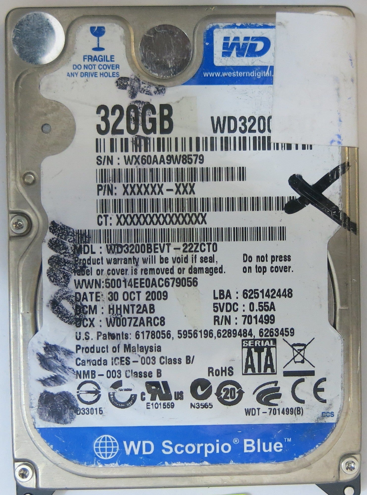 WESTERN DIGITAL WD3200BEVT-22ZCT0 2060-701490-005 REV  A PCB