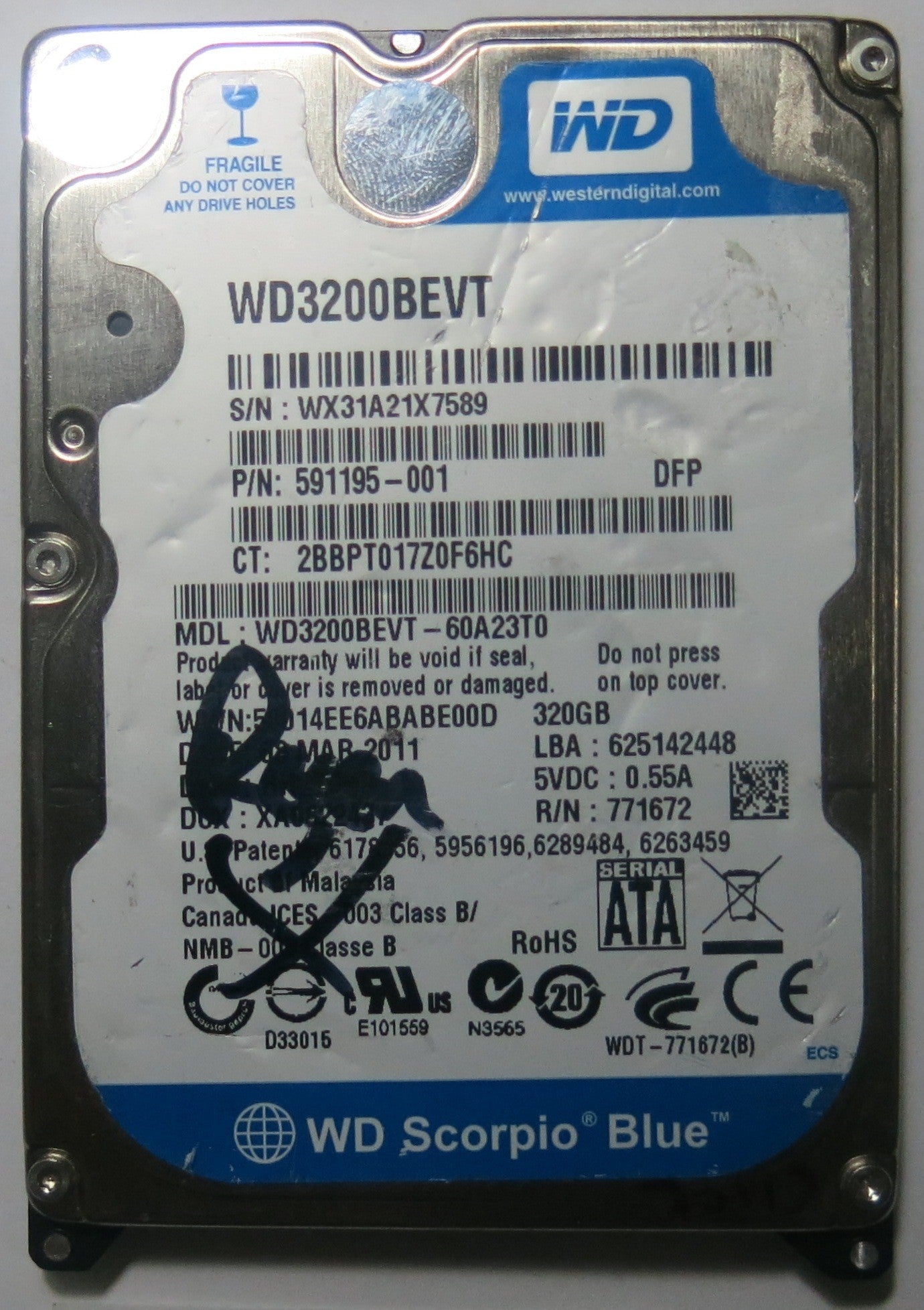 WESTERN DIGITAL WD3200BEVT-60A23T0 2060-771672-004 REV A PCB