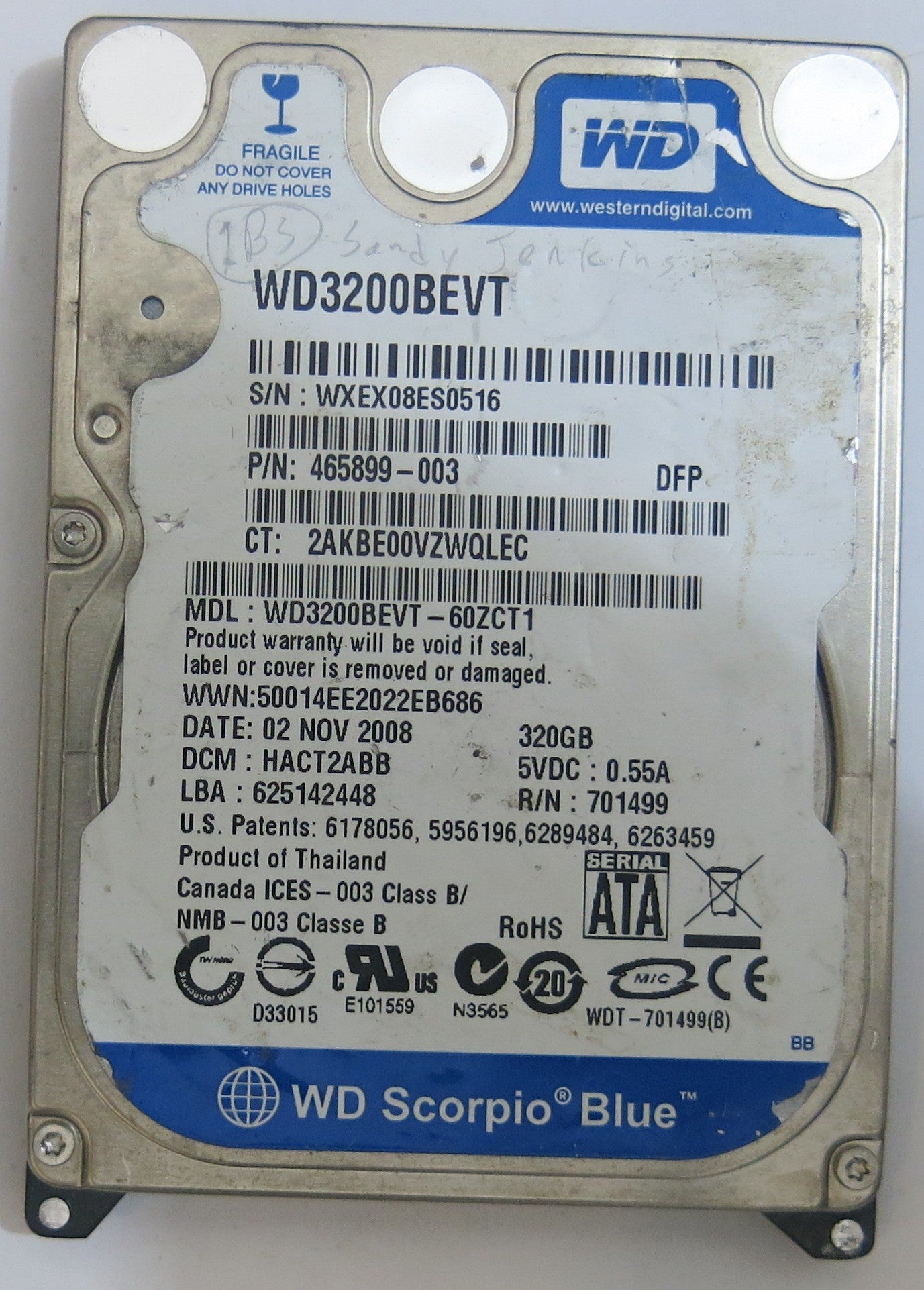 WESTERN DIGITAL WD3200BEVT-60ZCT1 2060-701499-000 REV A PCB
