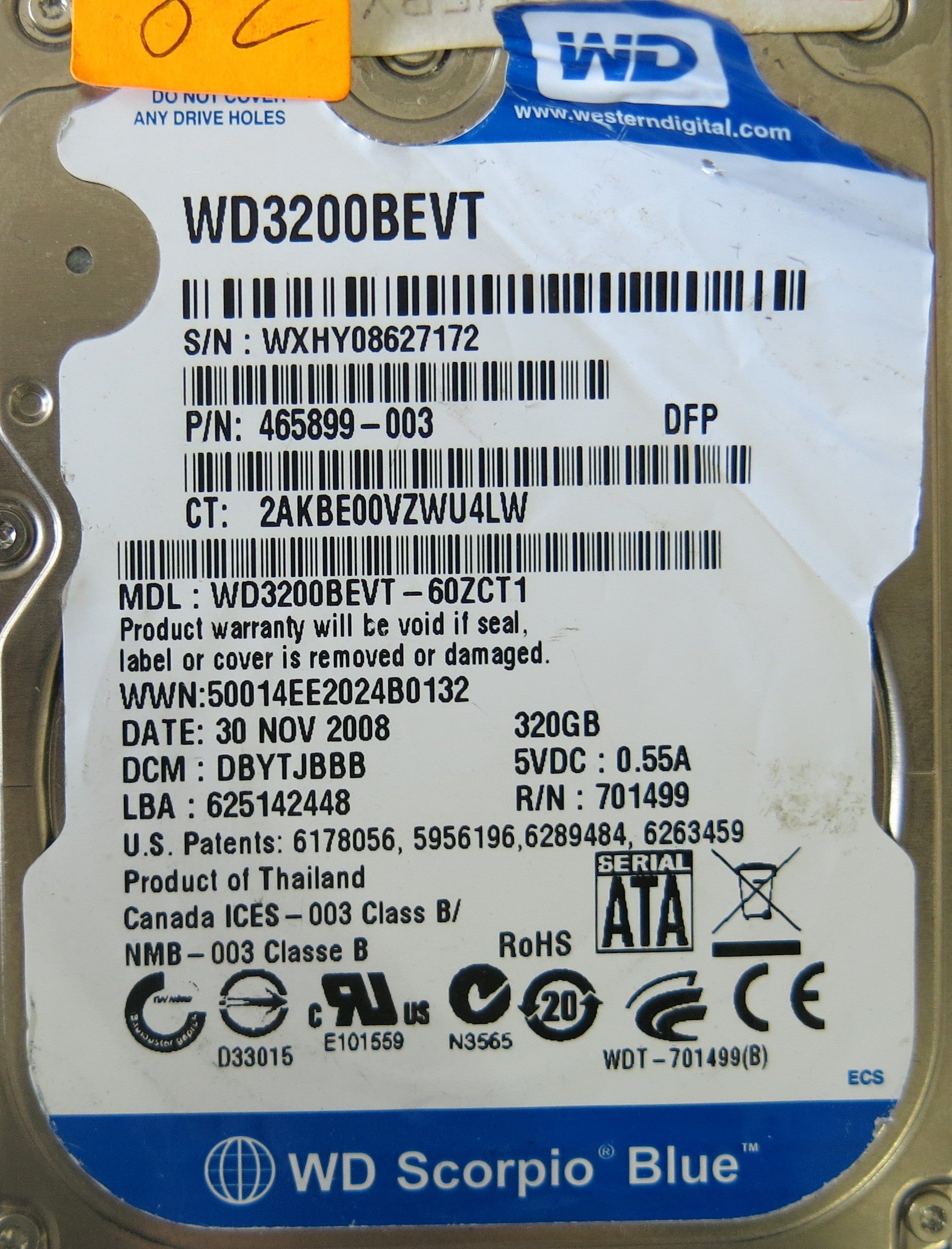 WESTERN DIGITAL WD3200BEVT-60ZCT1 DCM DBYTJBBB  PCB2060-701499-000 REV A