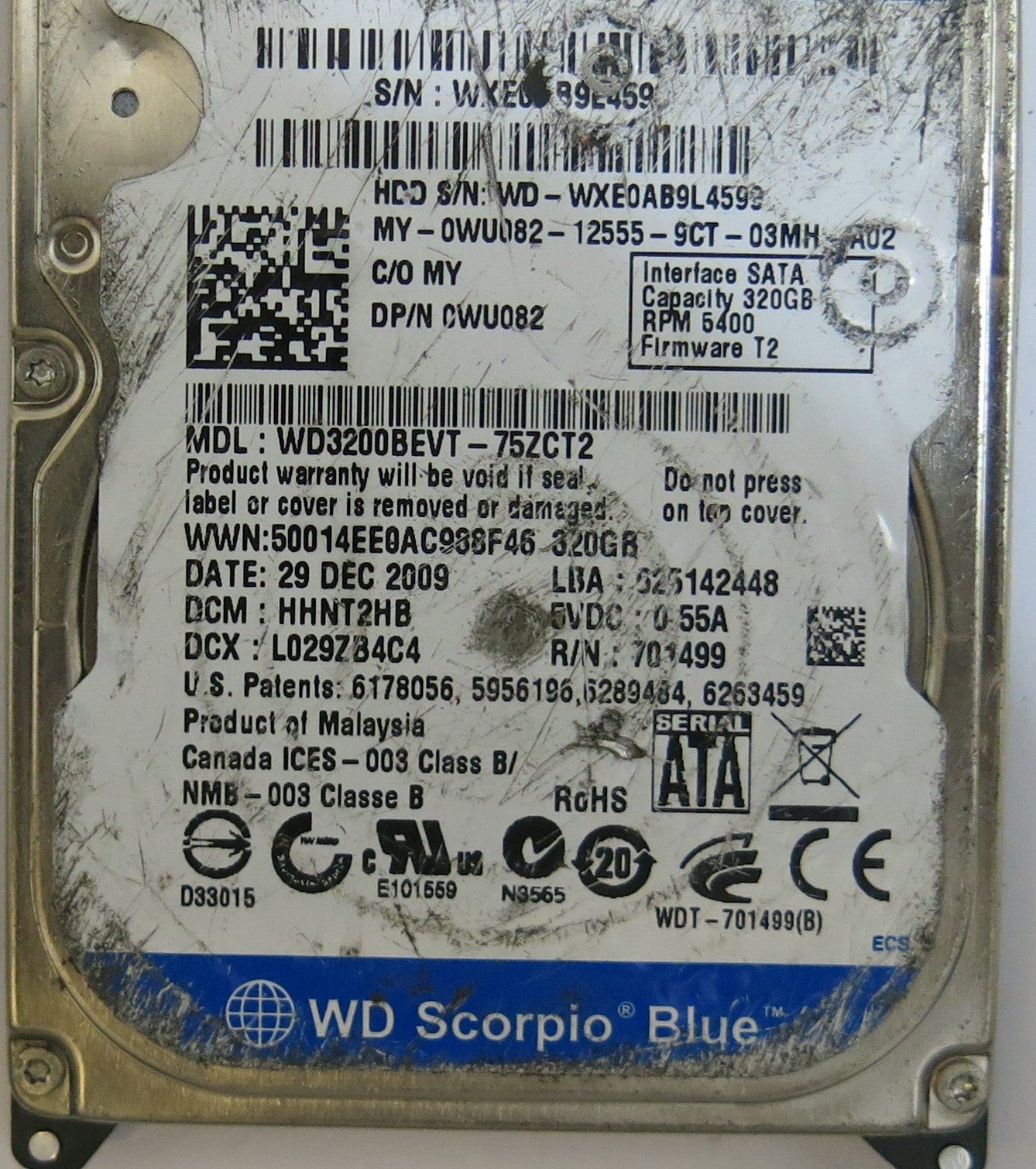 WESTERN DIGITAL WD3200BEVT-75ZCT2 2060-701499-005 REV A PCB