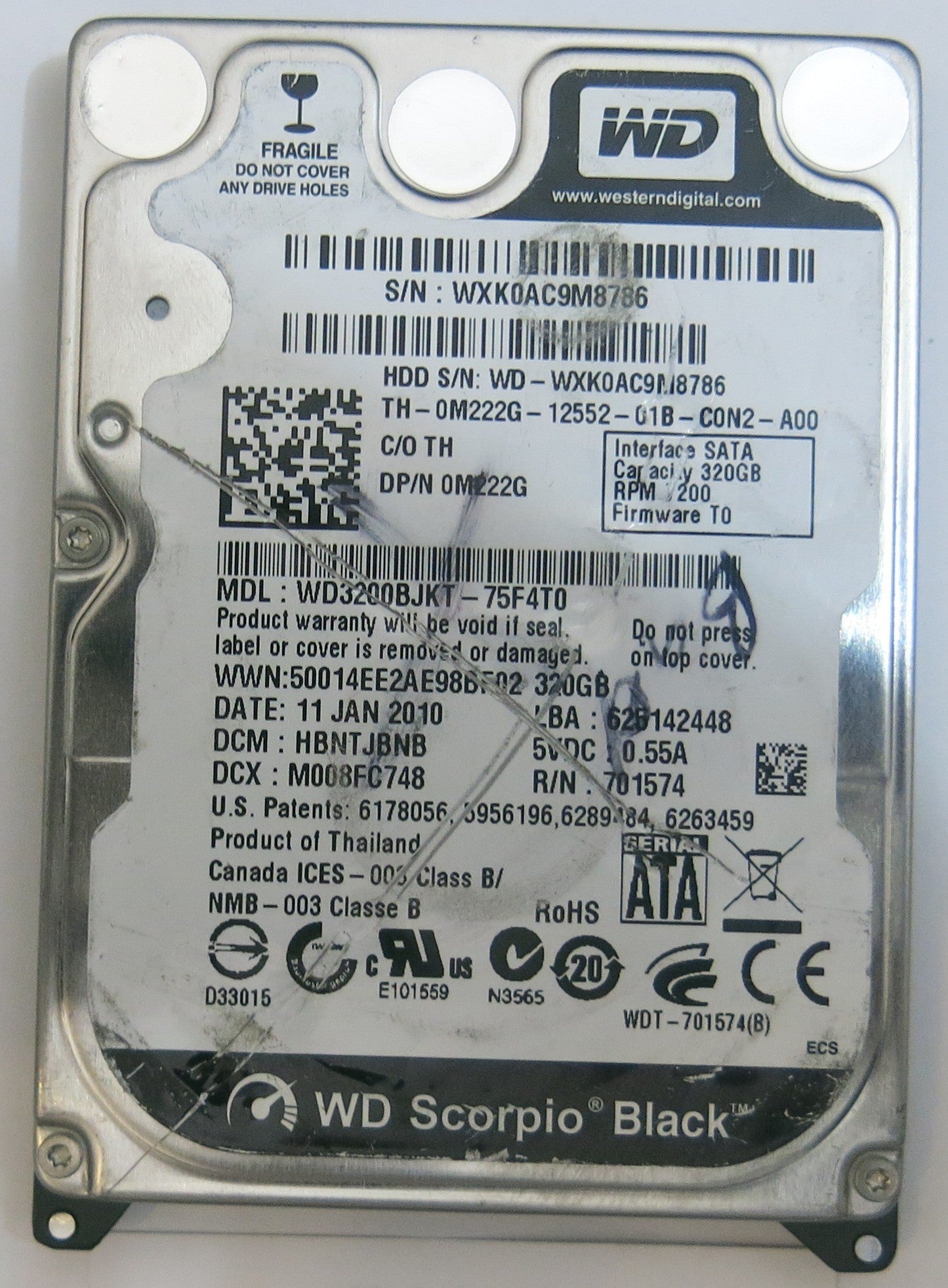 WESTERN DIGITAL WD3200BJKT-75F4T0 2060-701574-001 REV A PCB
