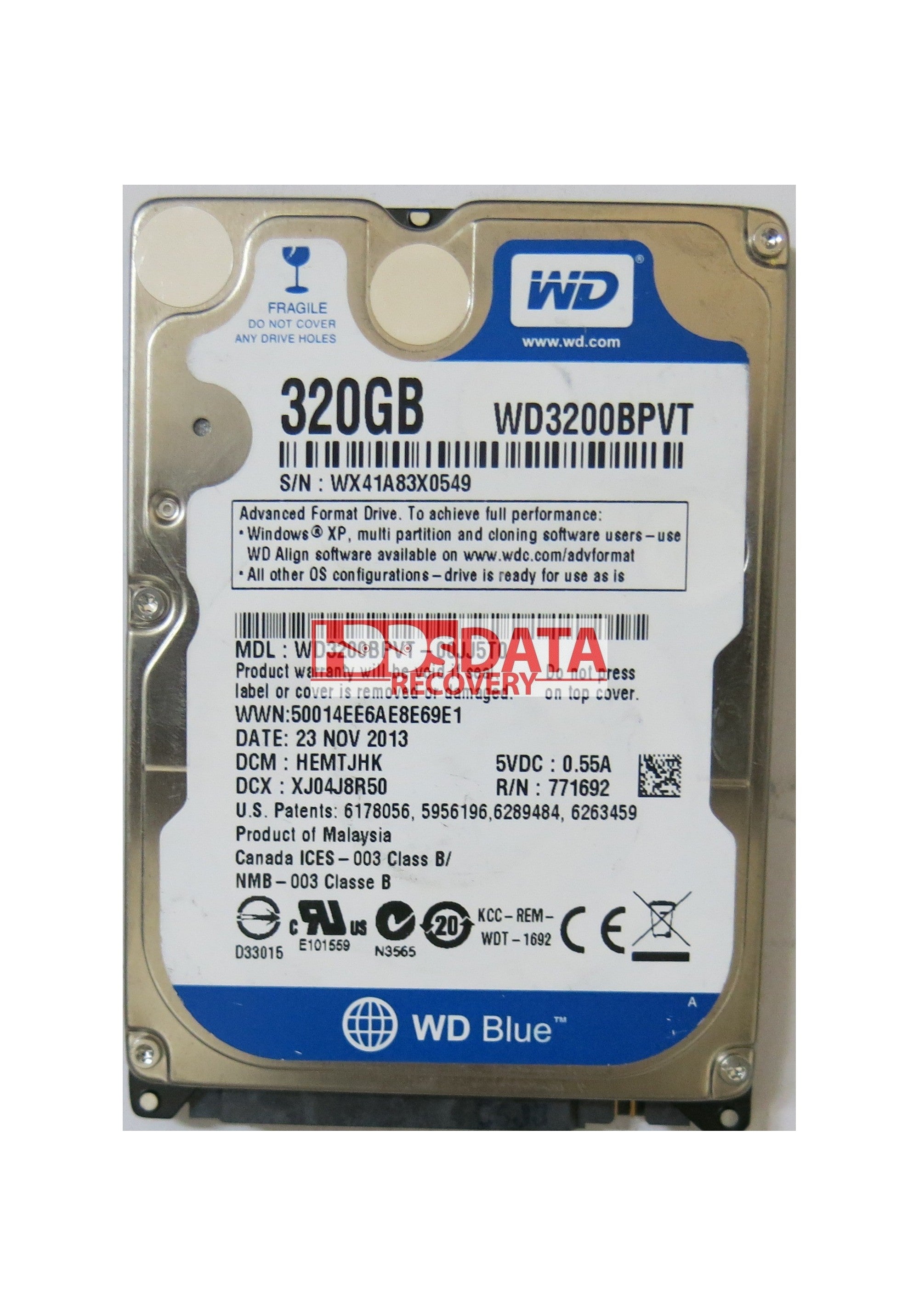WD3200BPVT-00JJ5T0 , PCB:2060-771820-000 REV A, SERIAL NUMBER: WX41A83X0549, FW HEMTJHK, 320-GB
