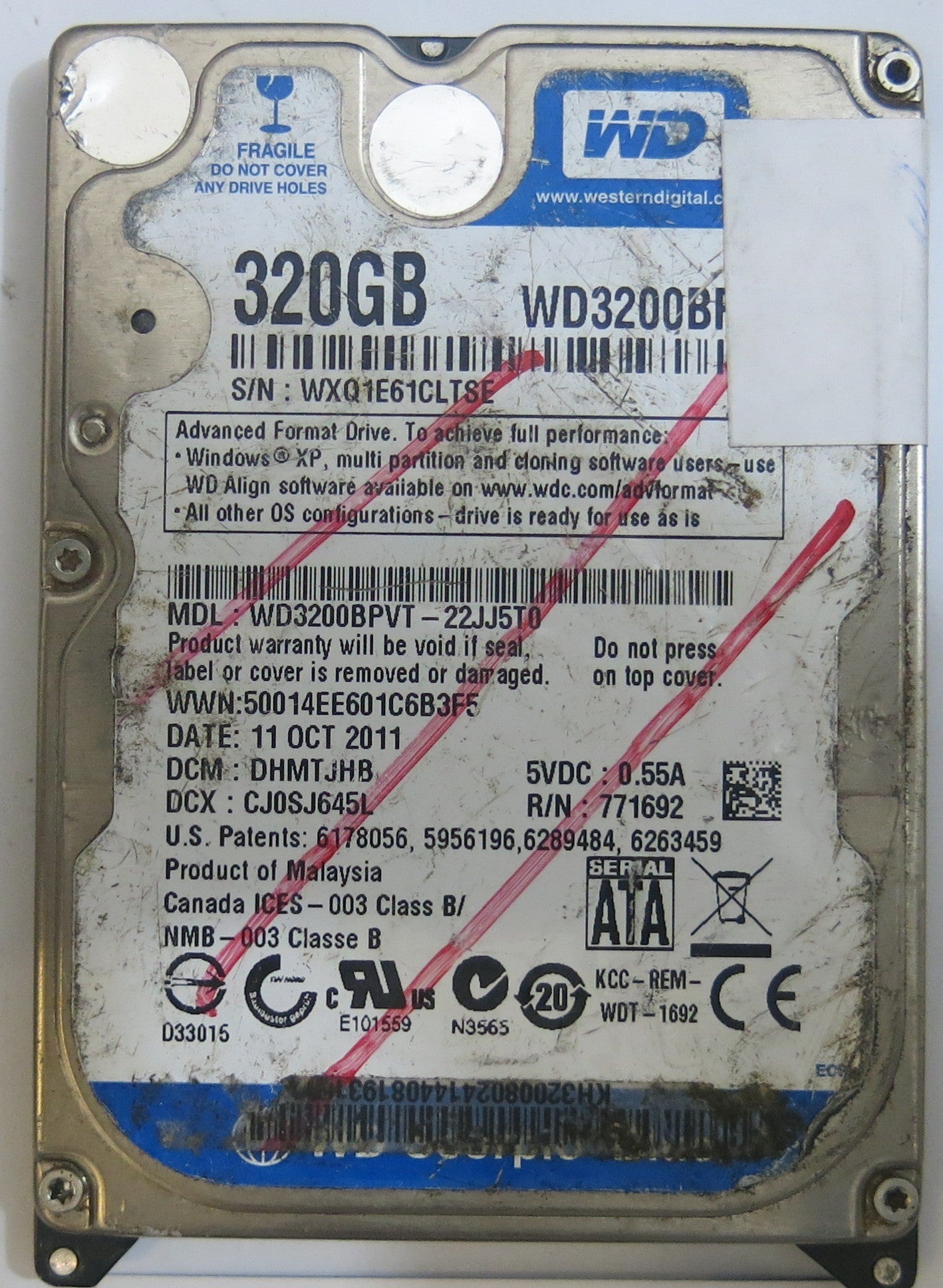 WESTERN DIGITAL WD3200BPVT-22JJ5T0 2060-701820-000 REV A  PCB