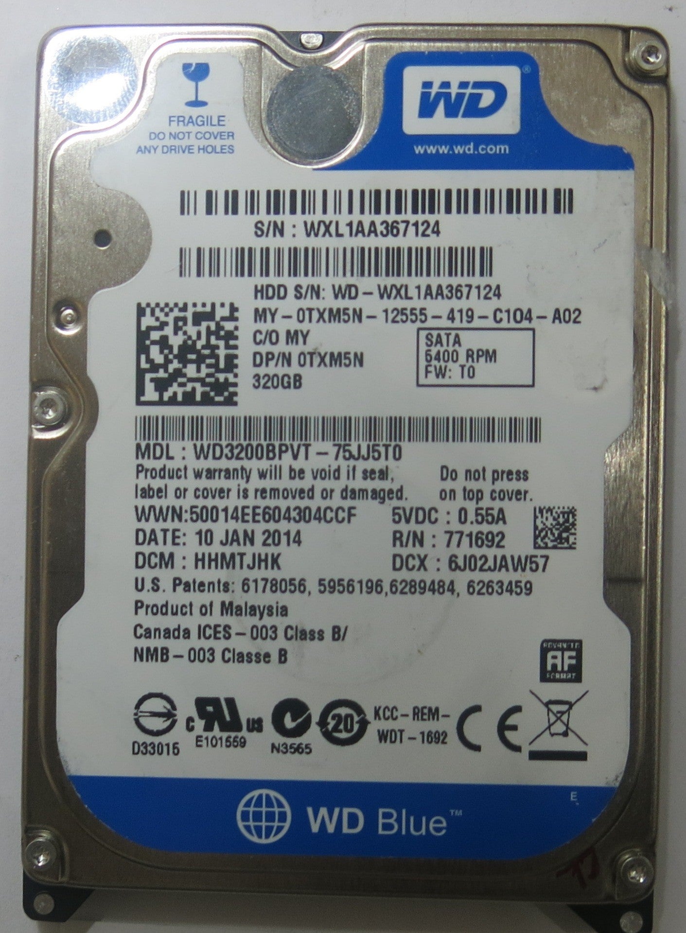 WESTERN DIGITAL WD3200BPVT-75JJ5T0 2060-771820-000 REV A PCB
