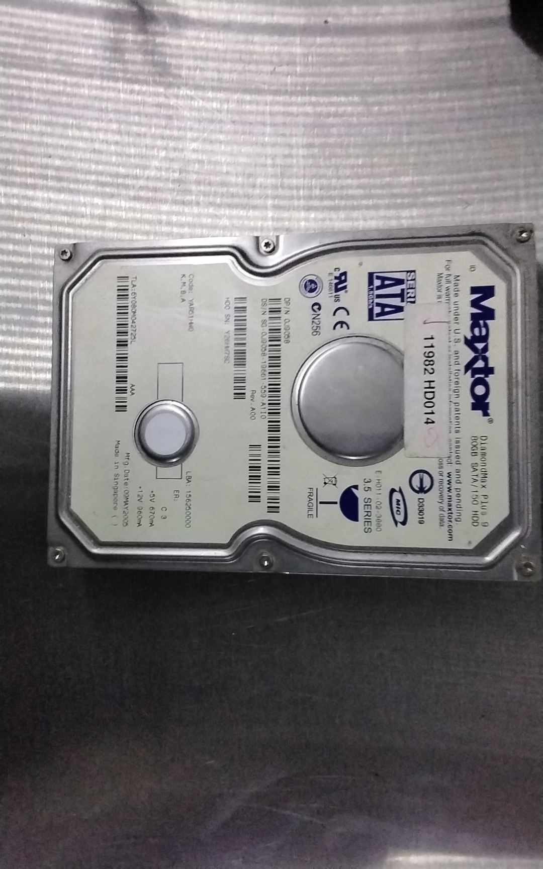 6Y080M042725L, PCB: 301861101, Serial Number: Y26HW7SC, P\N: 0J9058,