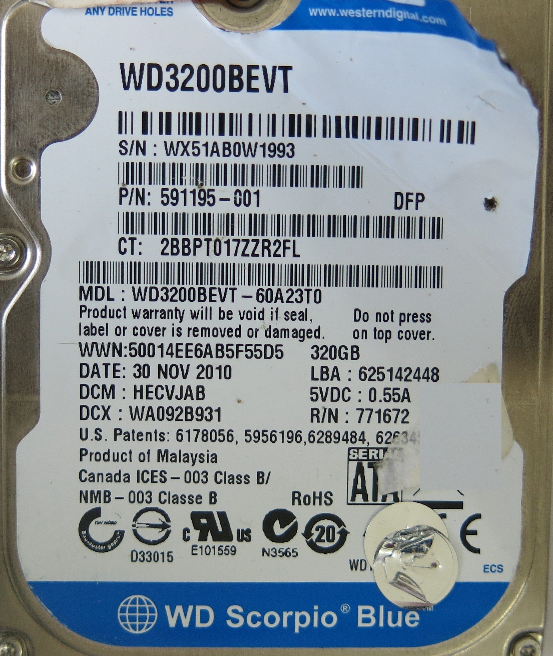 WESTERN DIGITAL WD320BEVT-60A23T0 DCM WA092B931 2060-771672-004 REV A PCB