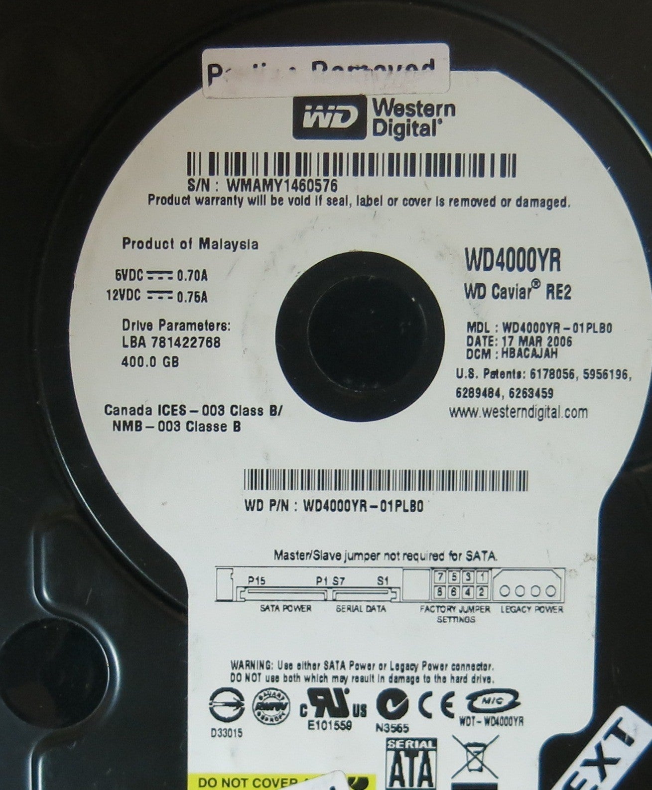 WESTERN DIGITAL WD4000YR'01PLB0,  PCB