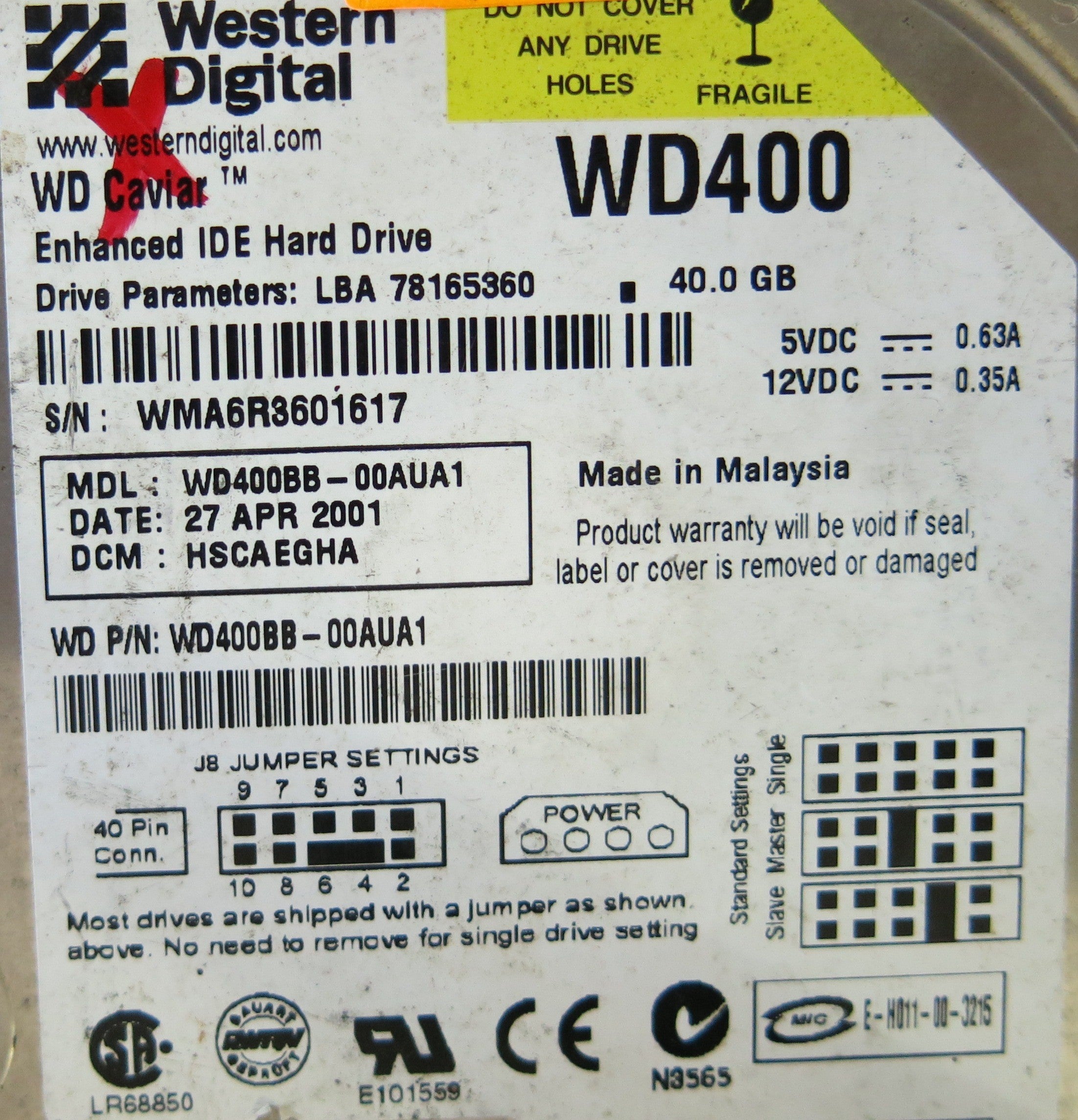 WESTERN DIGITAL WD400BB-00AUA1 2060-001003-001 REV A PCB