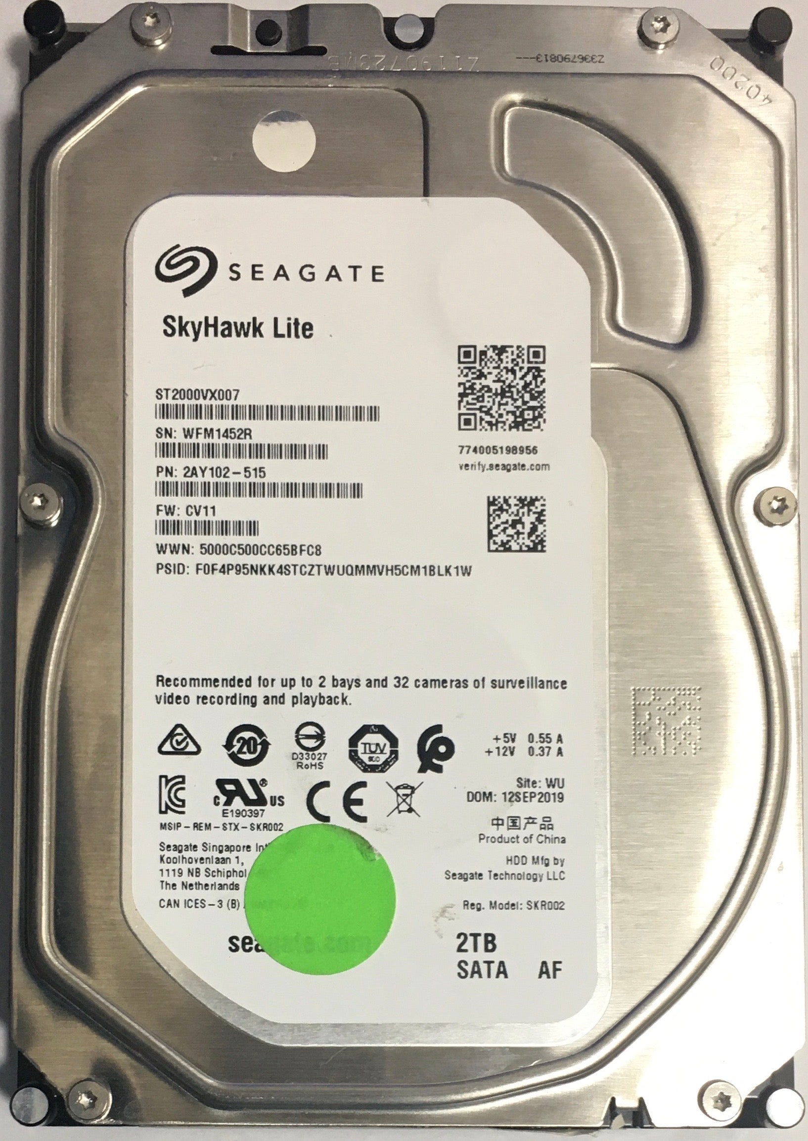 ST2000VX007,  Serial:WFM1452R,  2000GB 3.5,  PCB:100815595- REV E