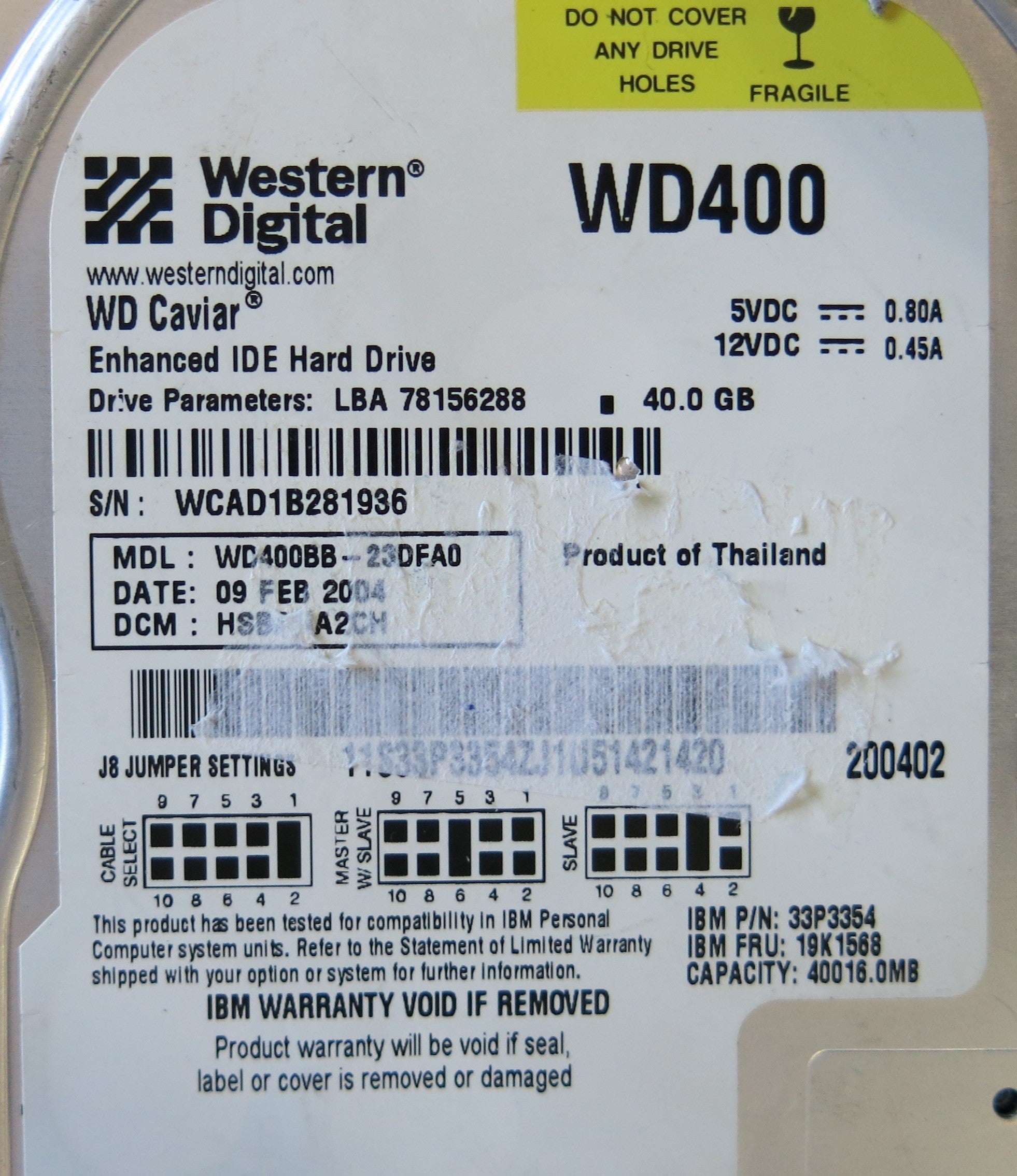 WESTERN DIGITAL WD400BB-23DEA0 2060-001129-001 REV A PCB