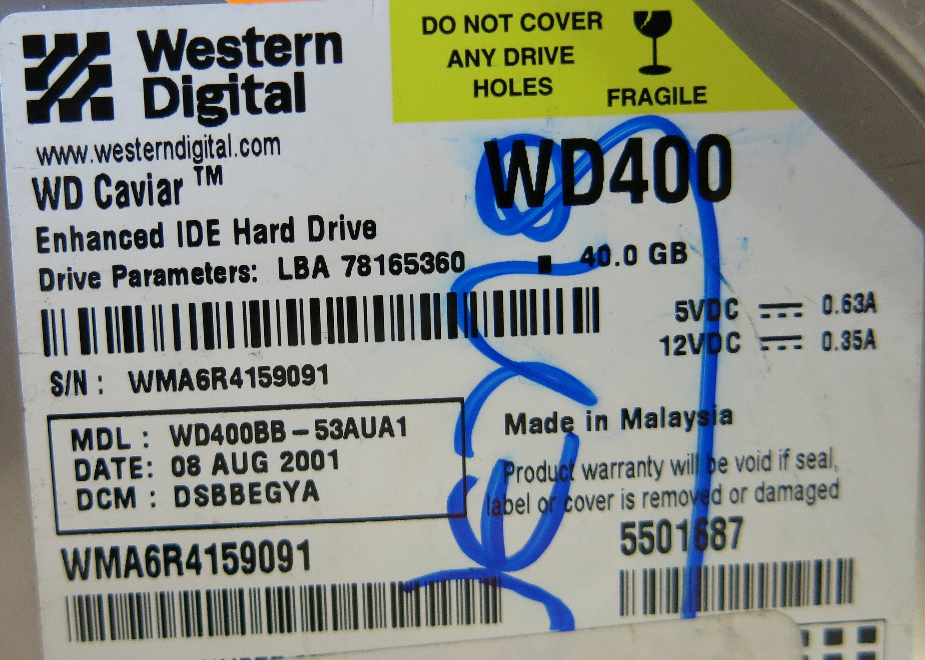 WESTERN DIGITAL WD400BB-53AUA1 2060-001003-001 REV A PCB