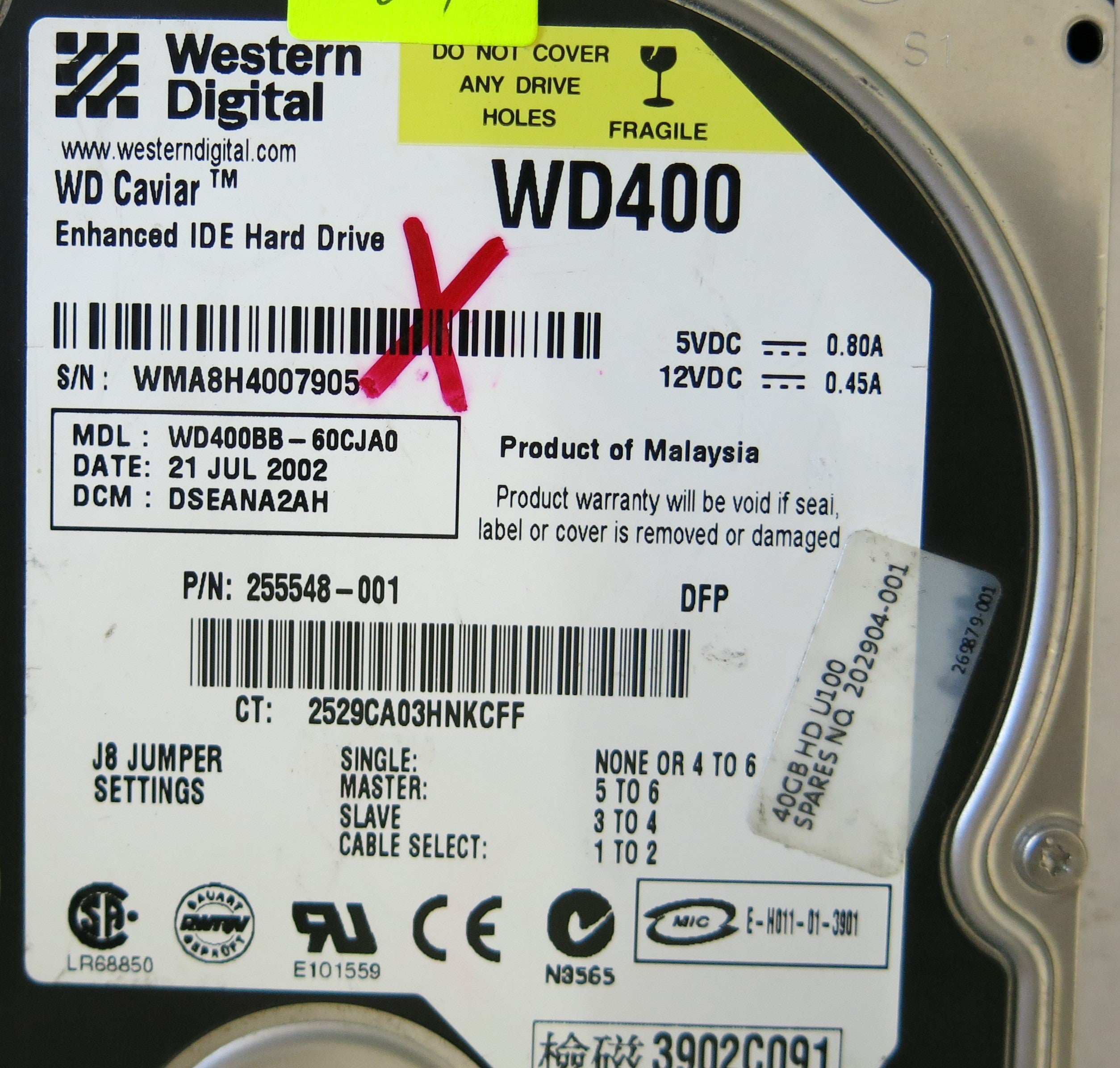 WESTERN DIGITAL WD400BB-60CJ0 PCB 2060-001092-002 REV A