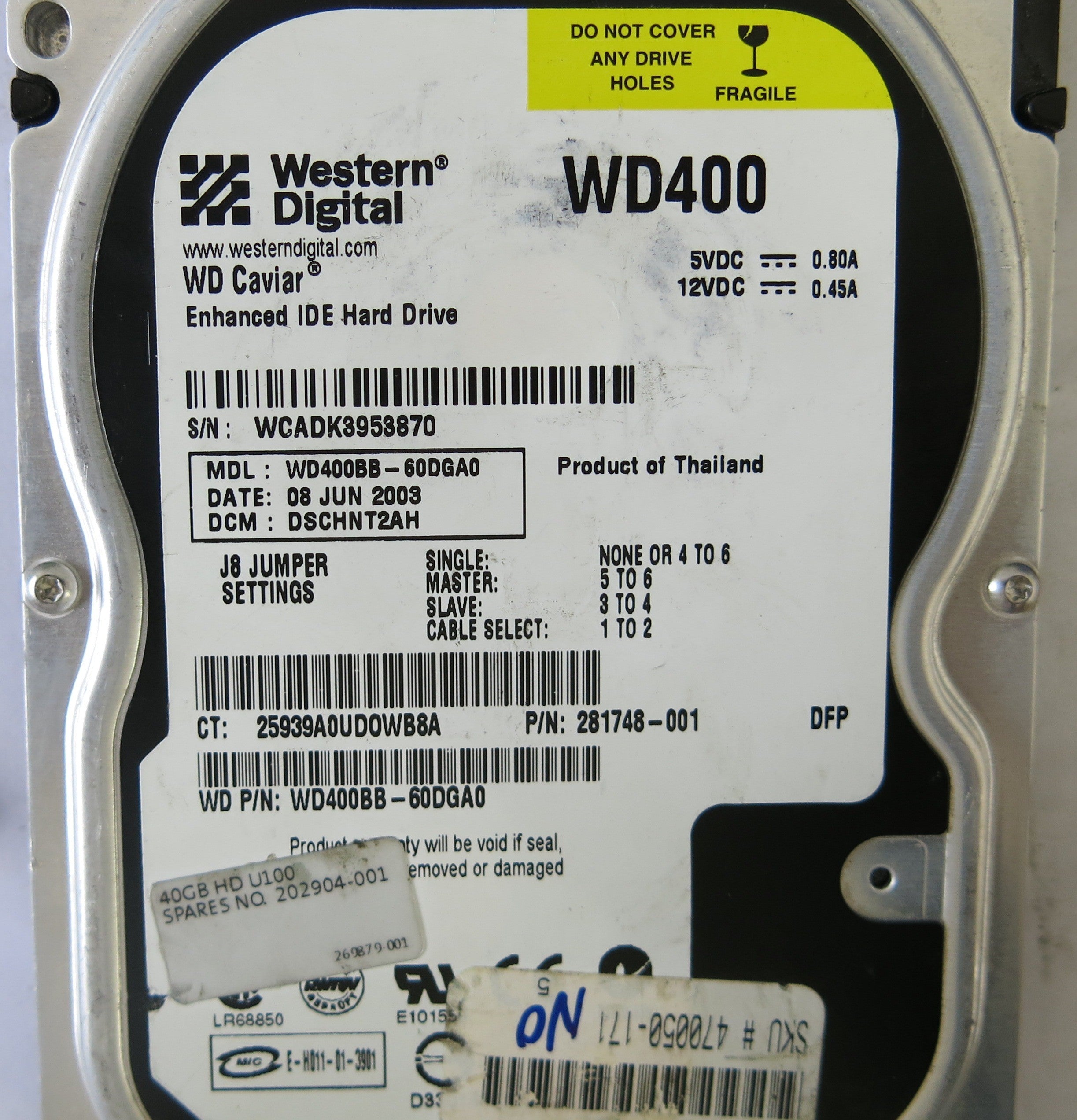 WESTERN DIGITAL WD400BB-60DGA0 DCM DSCHNT2AH  2060-001177-000 REV A PCB
