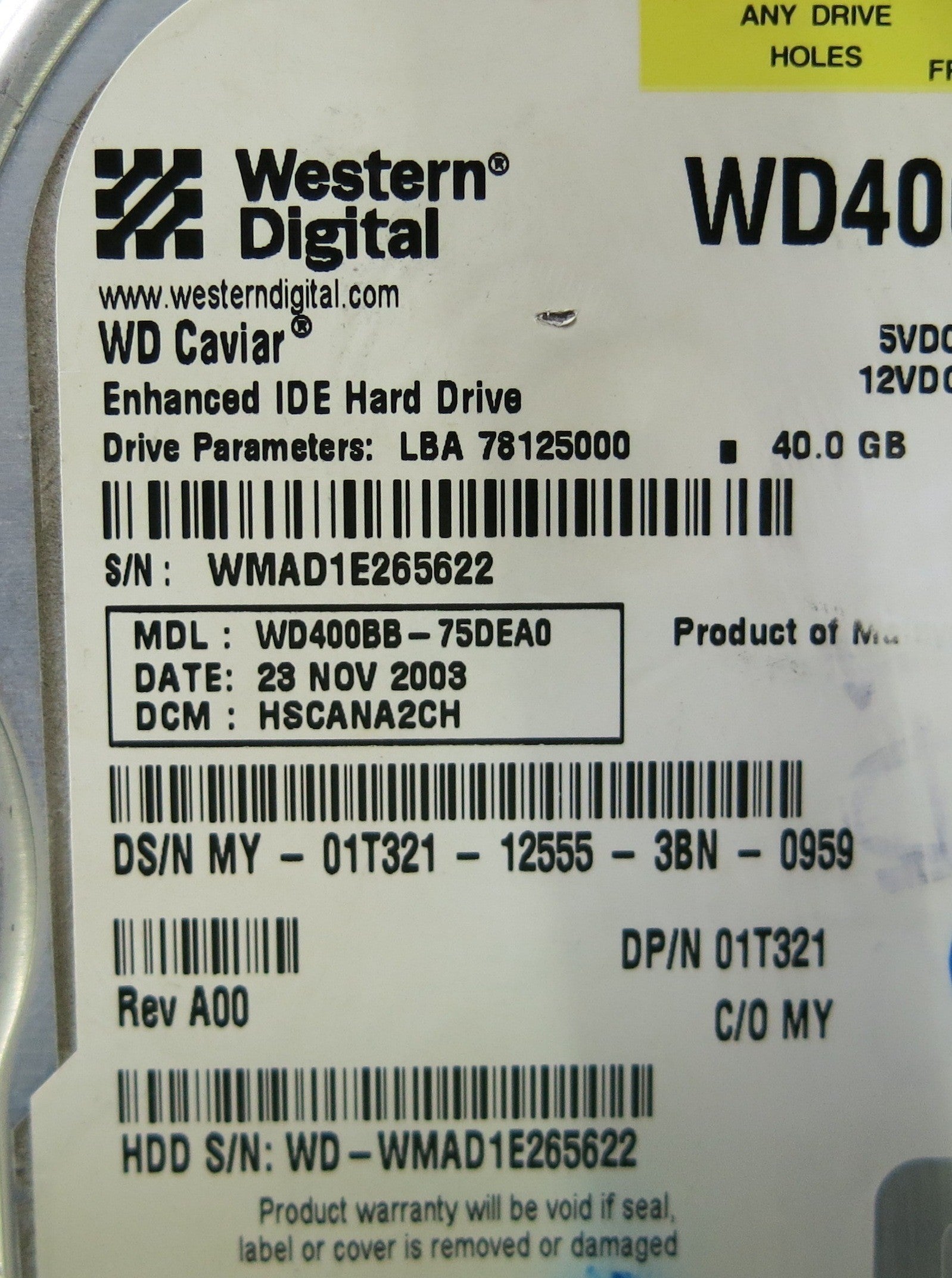 WESTERN DIGITAL WD400BB-75DEA0 2060-001129-001 REV A PCB