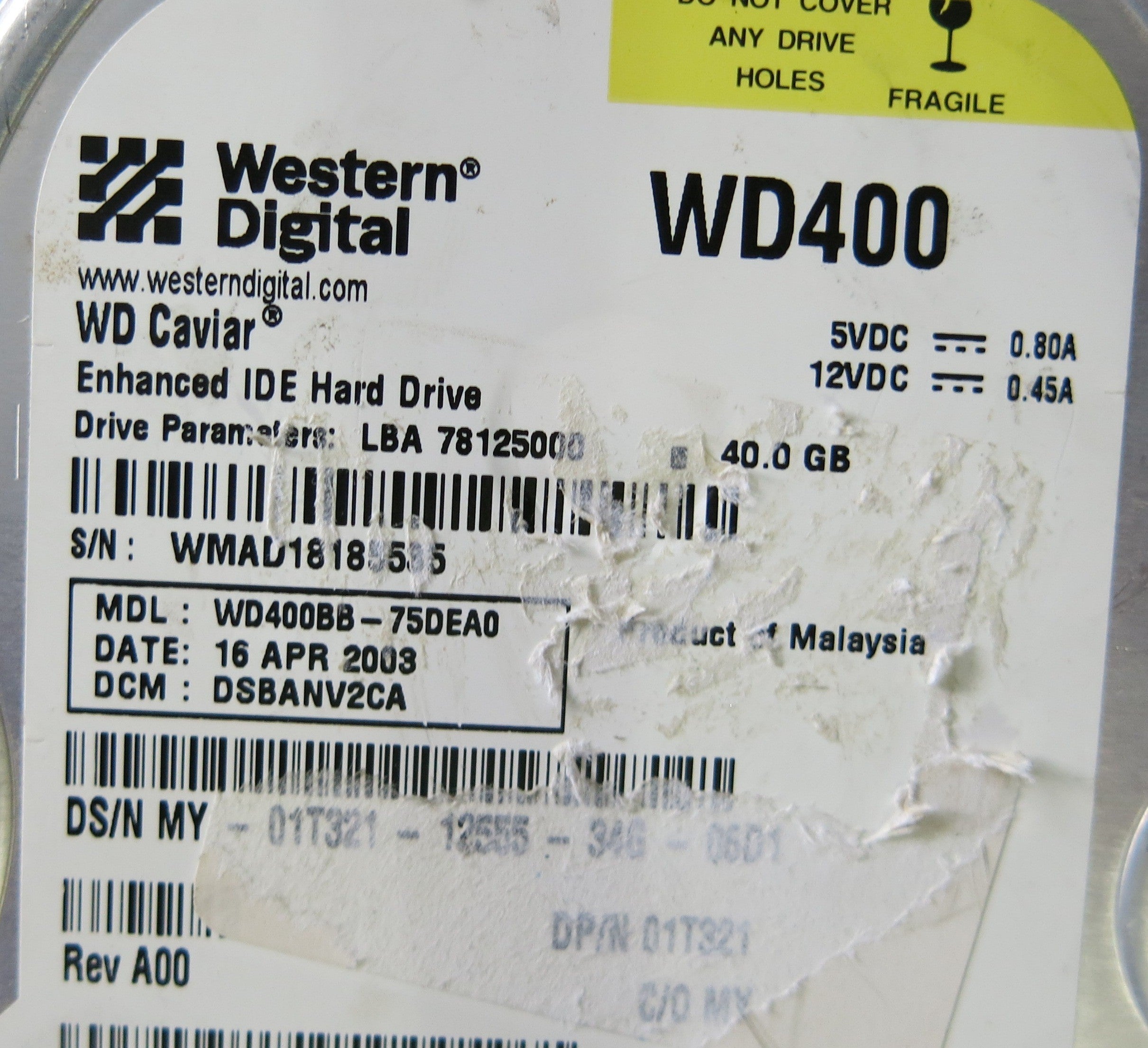 WESTERN DIGITAL  WD400BB-75DEA0  2060-001129-001 REV A PCB