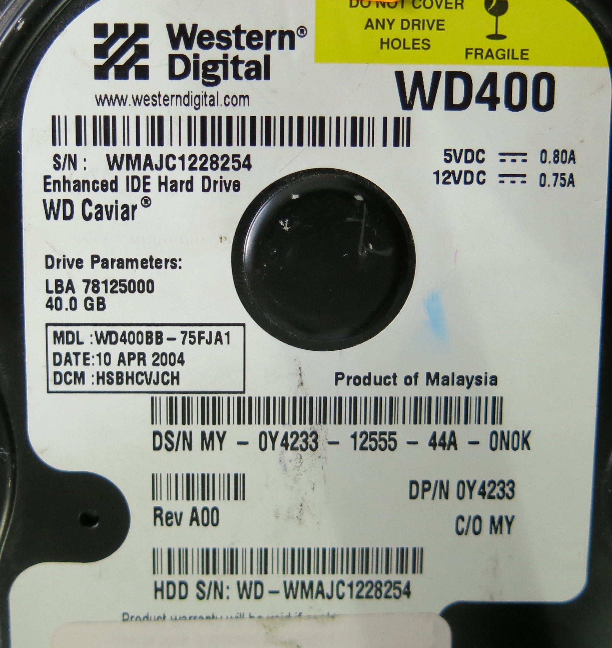 WESTERN DIGITAL WD400BB-75FJA1 PCB 2060-001130-012 REV A