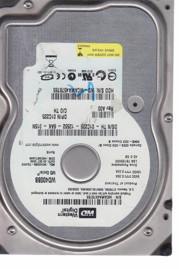 WD400BB-75JHCO, PCB: 2060-701292-002 REV A, Serial: WCAMA4578765, 40GB