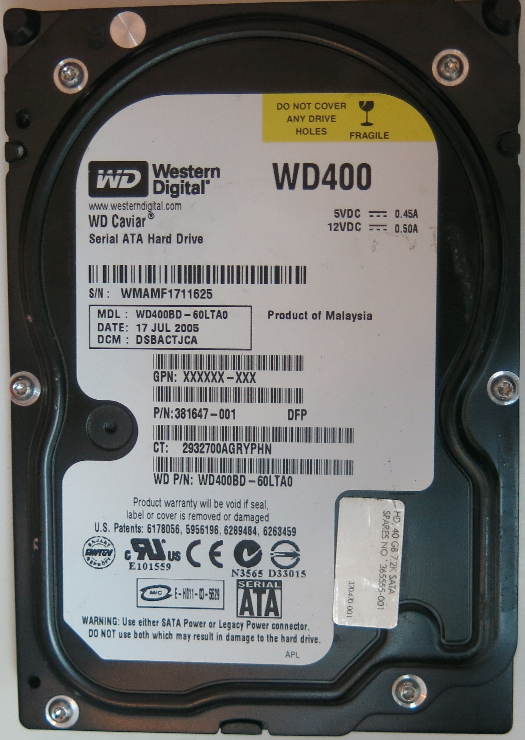 WESTERN DIGITAL WD400BD-60LTA0 DCM DSBACTJCA 40GB