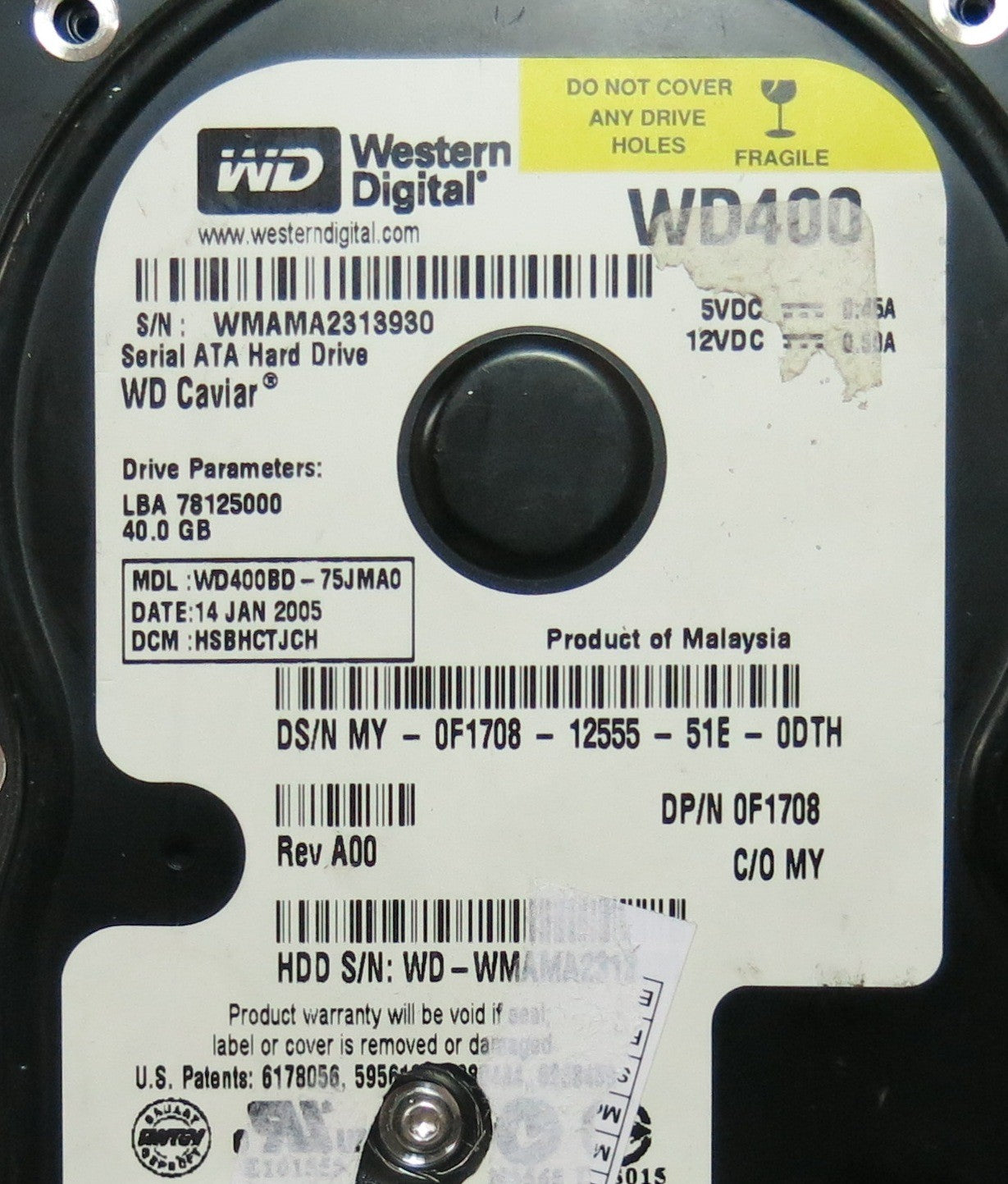 WESTERN DIGITAL WD400BD-75JMA0, DCM 2060-001293-001 REV A,  PCB