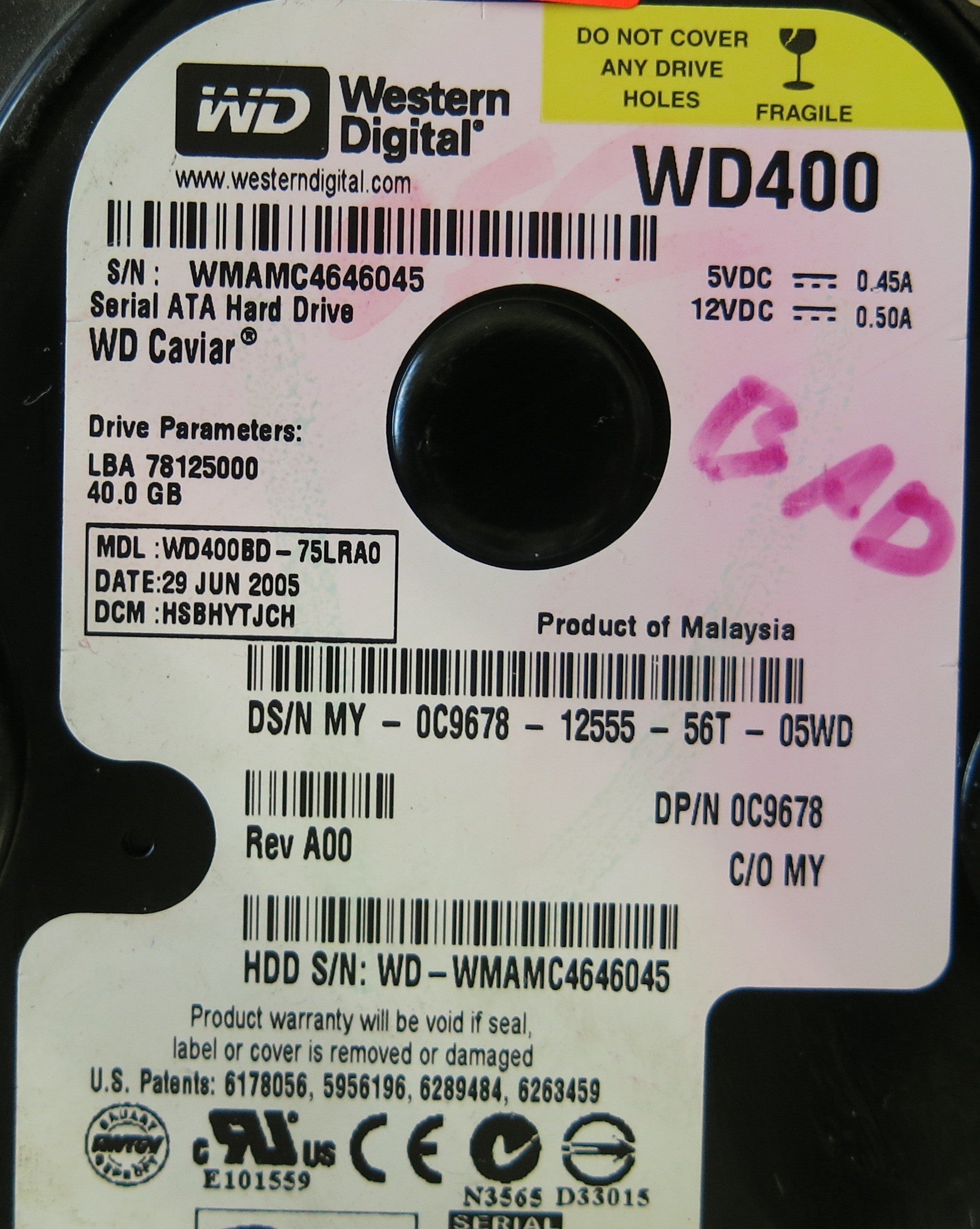 WESTERN DIGITAL WD400BD-75LRA0 2060-701335-003 REV A PCB