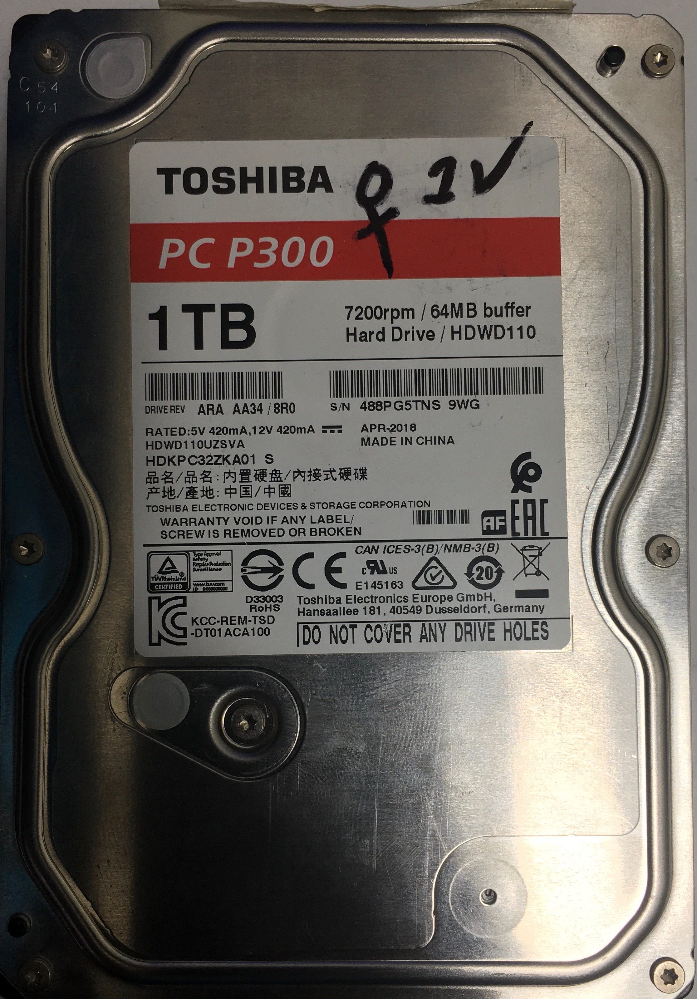 HDKPC32ZKA01, PCB: 220 0A90377 01, Serial Number: 488PG5TNS 9WG 1.TB 3.5
