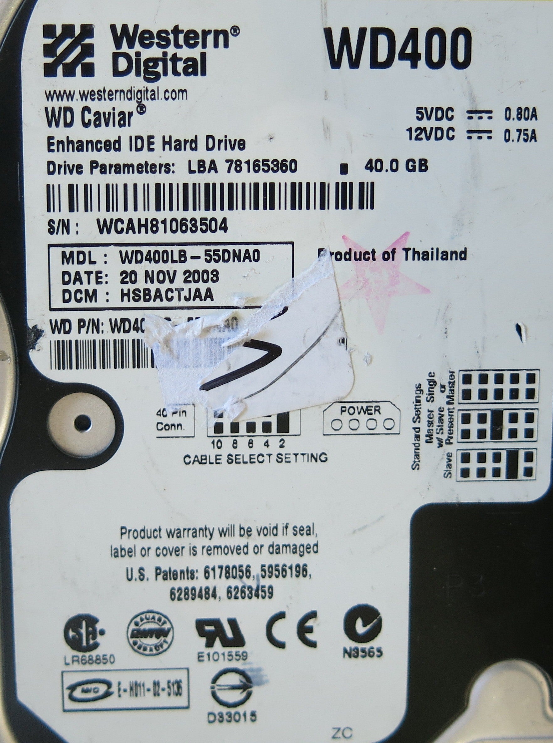 WESTERN DIGITAL WD400LB-55DNA0 DCM HSBACTJAA  2060 001159 006 REV A PCB