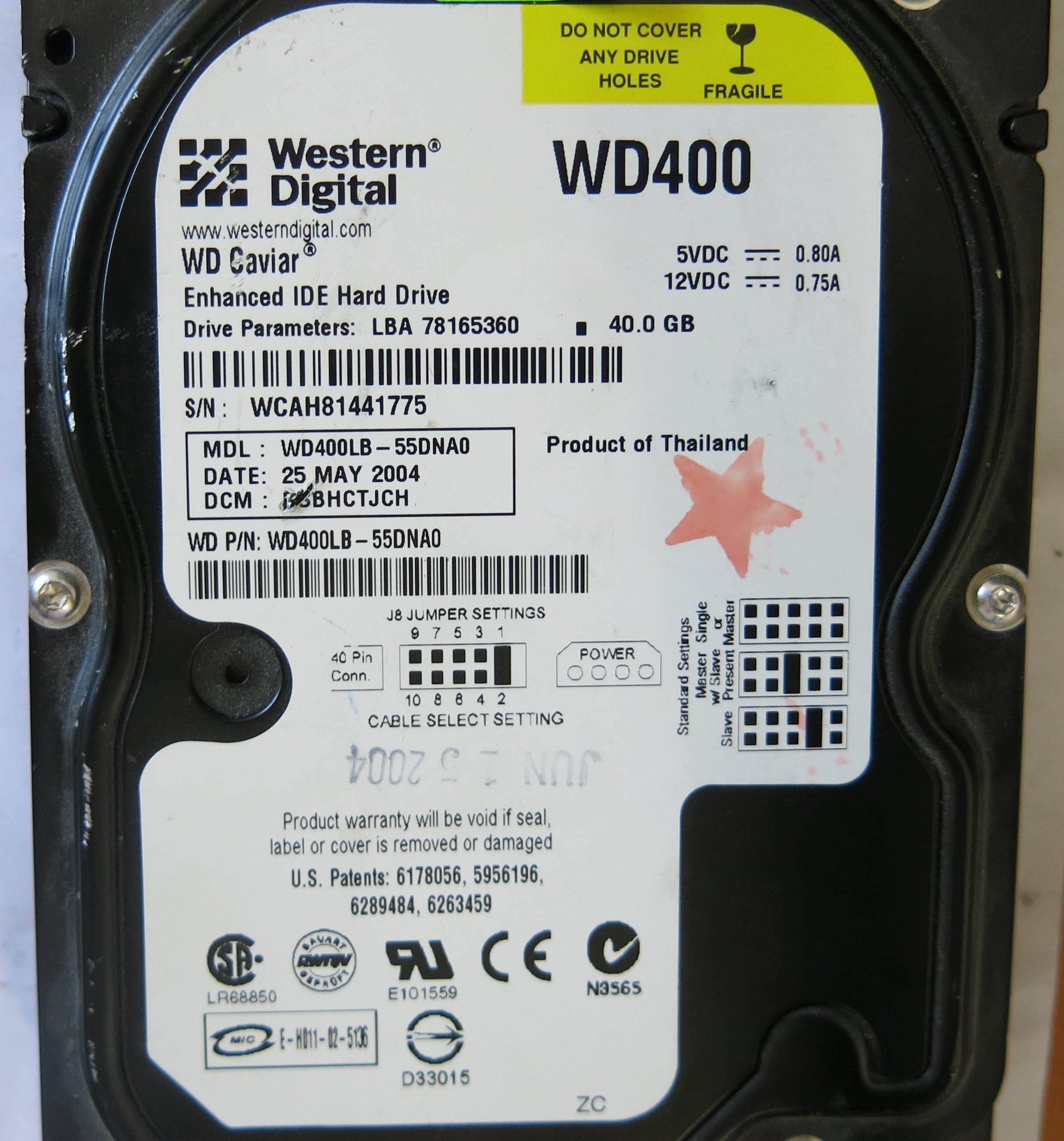 WESTERN DIGITAL WD400LB-55DNAO DCM DSBHCTJCH PCB 2060-001159-006 REV A