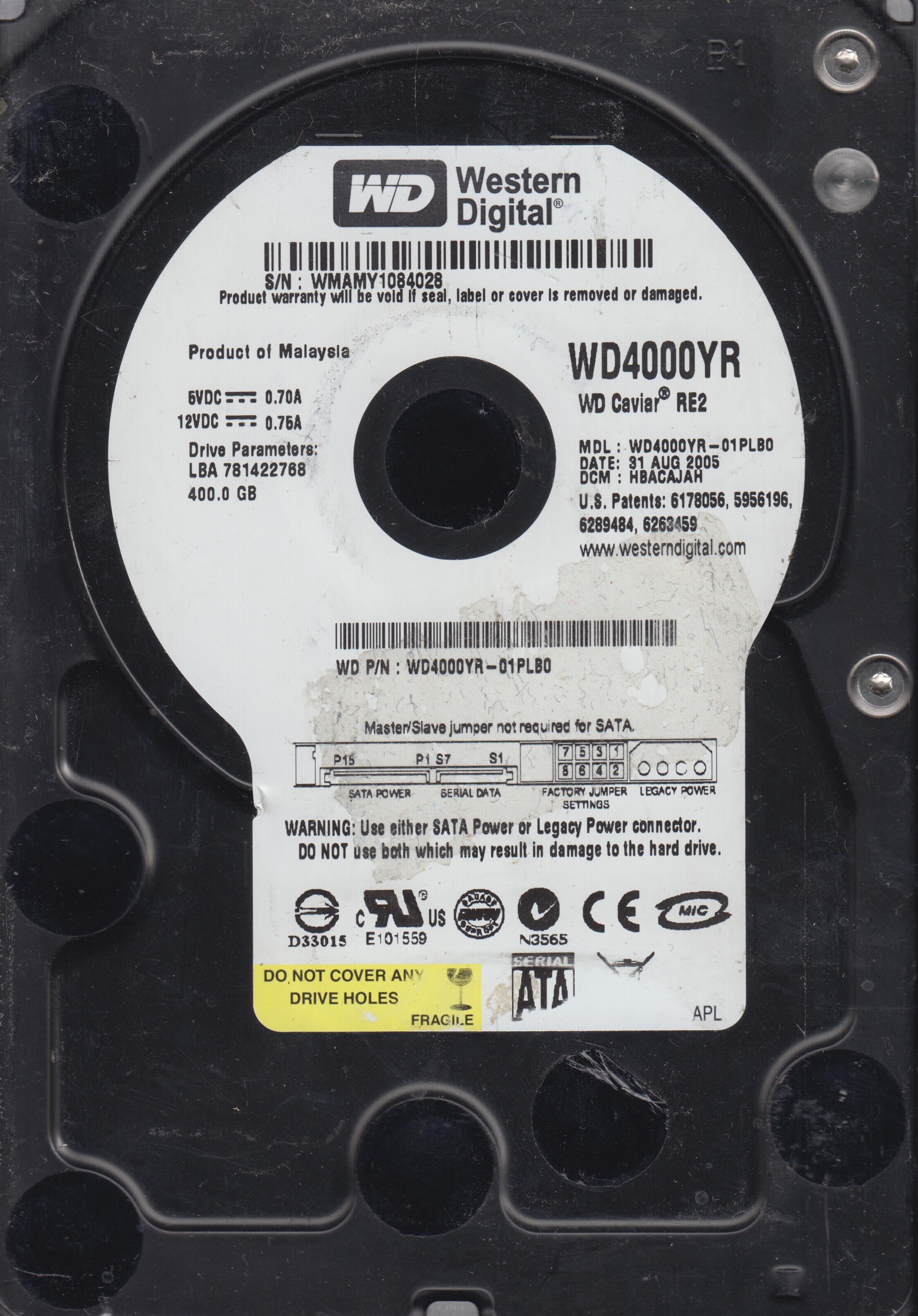 Model:&nbsp;WD400YR-01PLB0,&nbsp; PCB:&nbsp;2060-701310-004 REV A&nbsp;&nbsp; Serial Number:WMAMY1084028&nbsp;&nbsp; 400GB 3.5