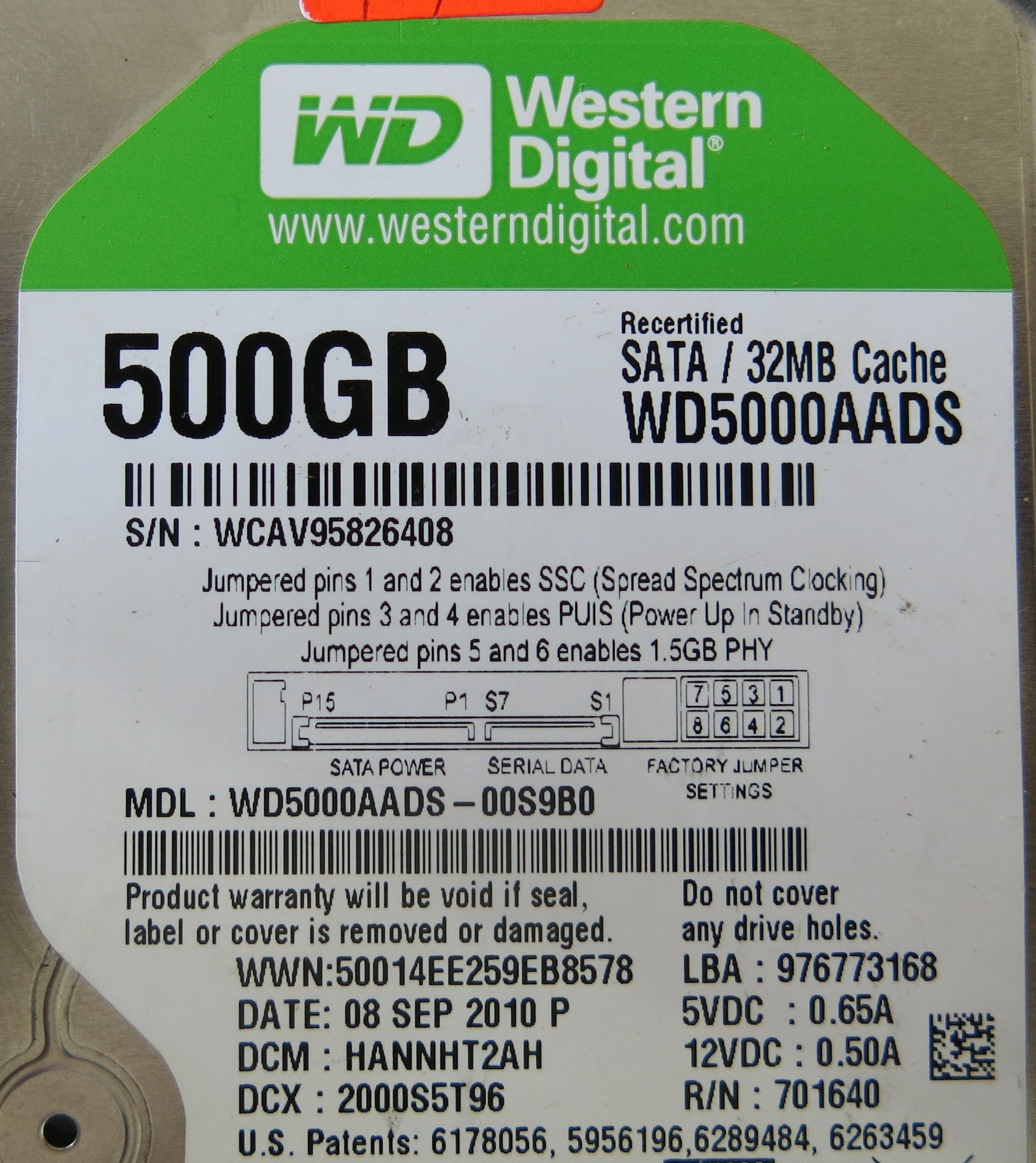 WESTERN DIGITAL WD5000AADS-00S9B0 2060-701640-001 REV A PCB