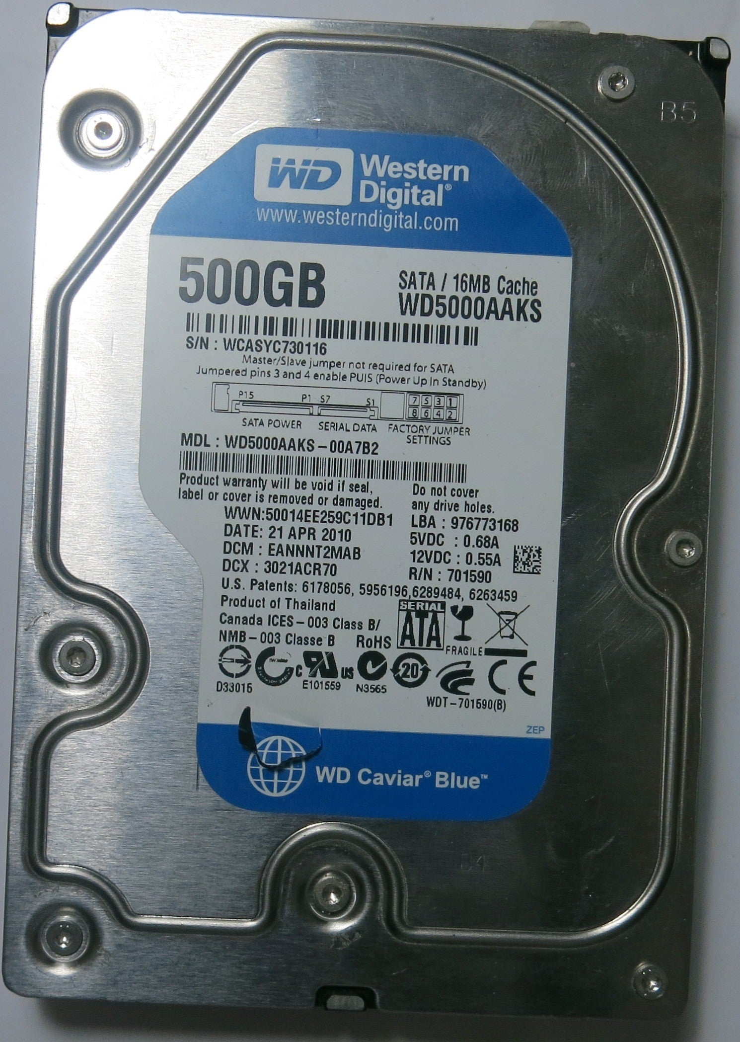 WESTERN DIGITAL WD5000AAKS-00A7B2 2060-701590-0 1 REV A PCB
