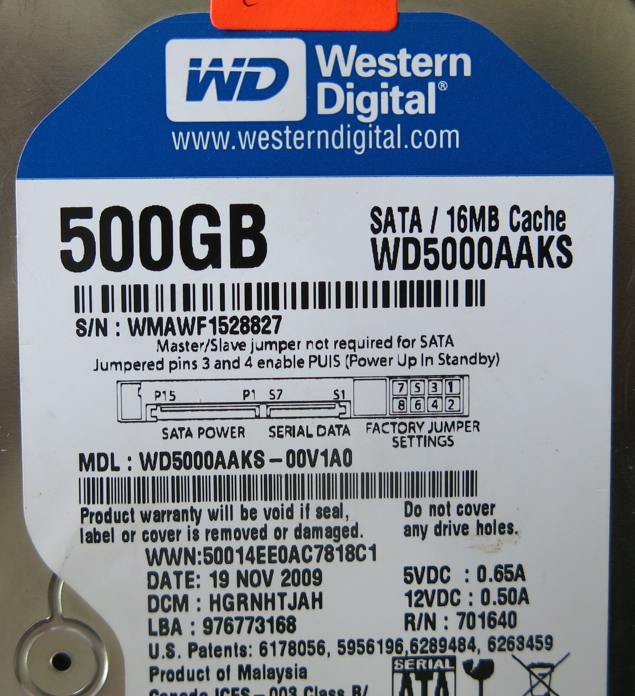 WESTERN DIGITAL WD5000AAKS-00V1A0 2060-701640-002 REV A PCB