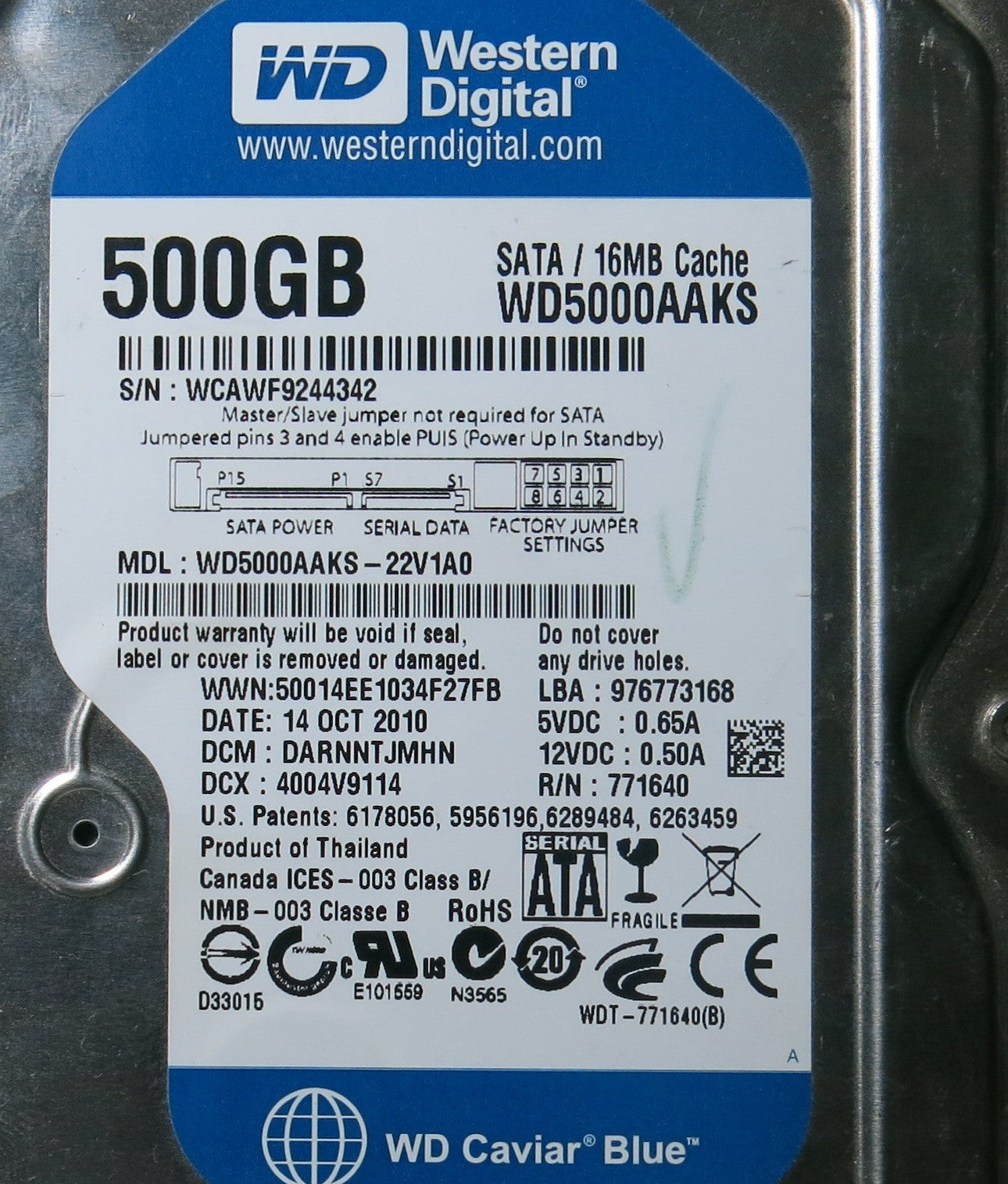 WESTERN DIGITAL WD5000AAKS-22V1A0,  PCB