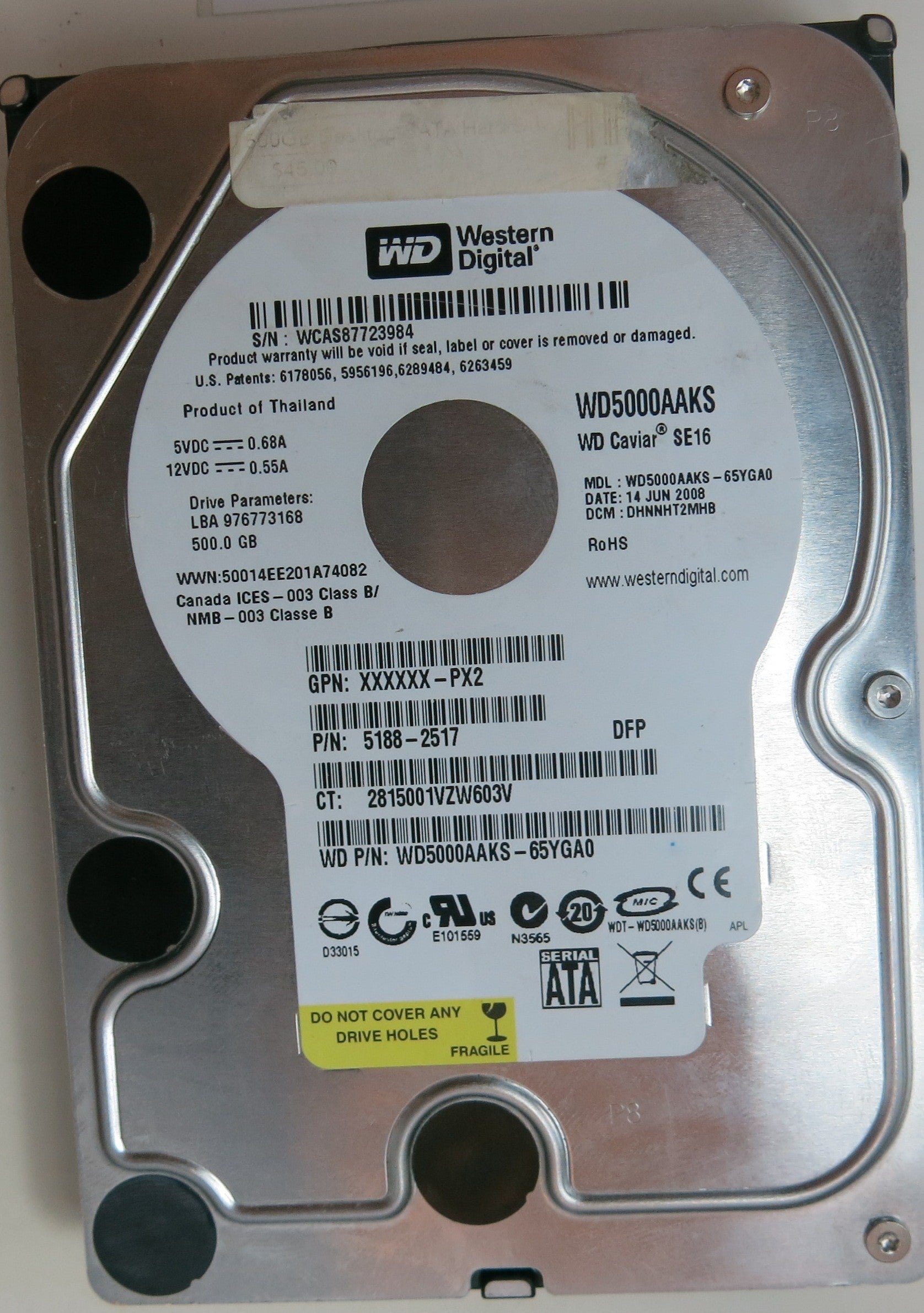 WESTERN DIGITAL WD5000AAKS-65YGA0 DCM DHNNHT2MHB 500GB