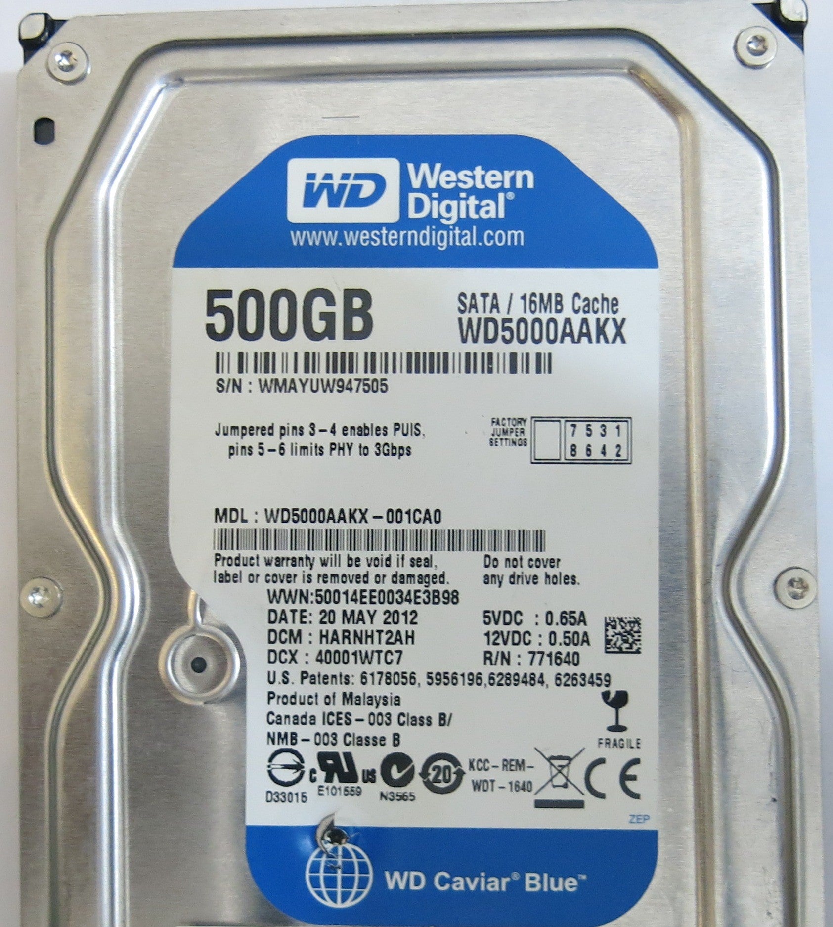 WESTERN DIGITAL WD5000AAKX-001CA0 2060-771640-003 REV A PCB
