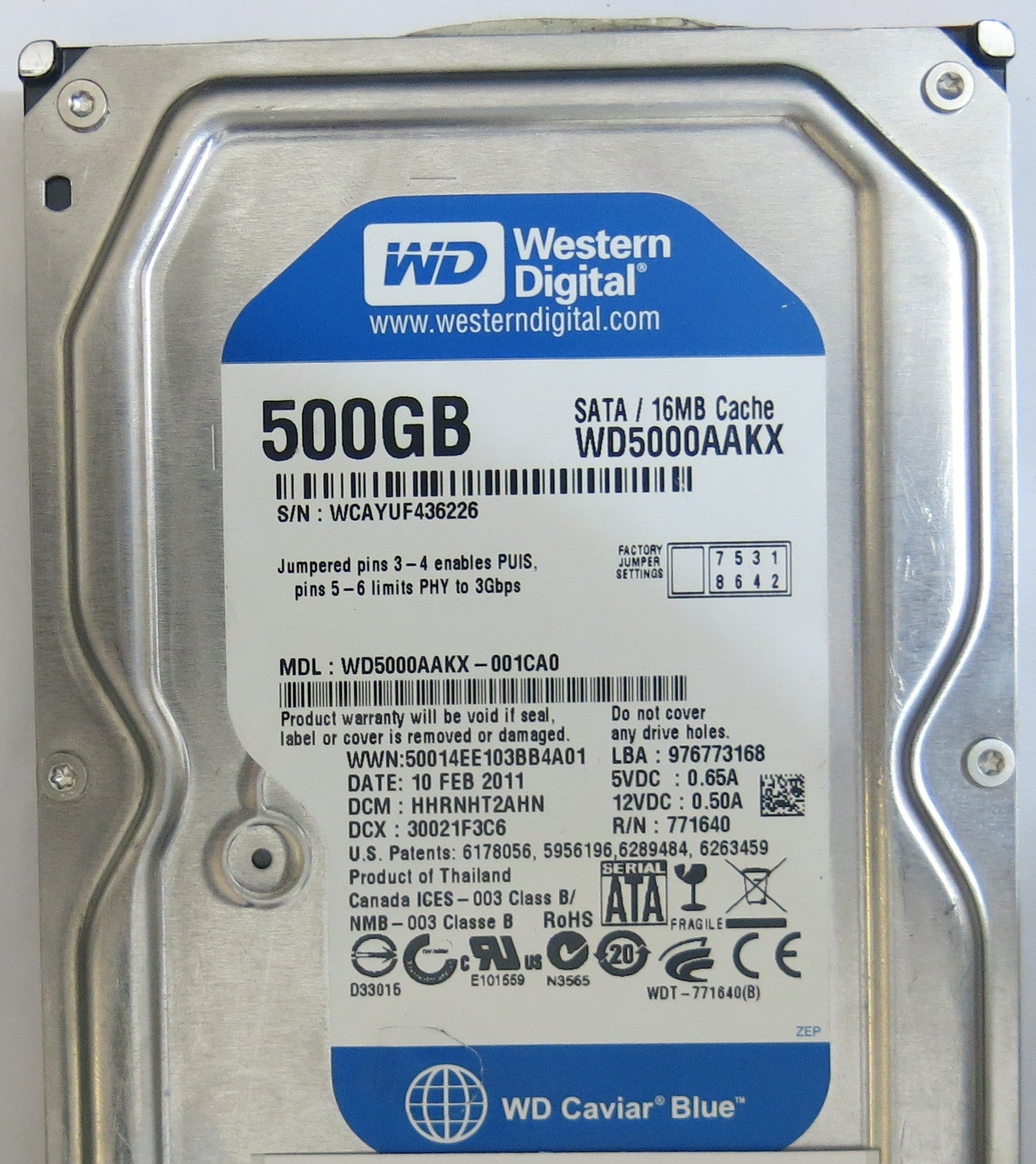 WESTERN DIGITAL WD5000AAKX-001CA0 2060-771640-003 REV A PCB