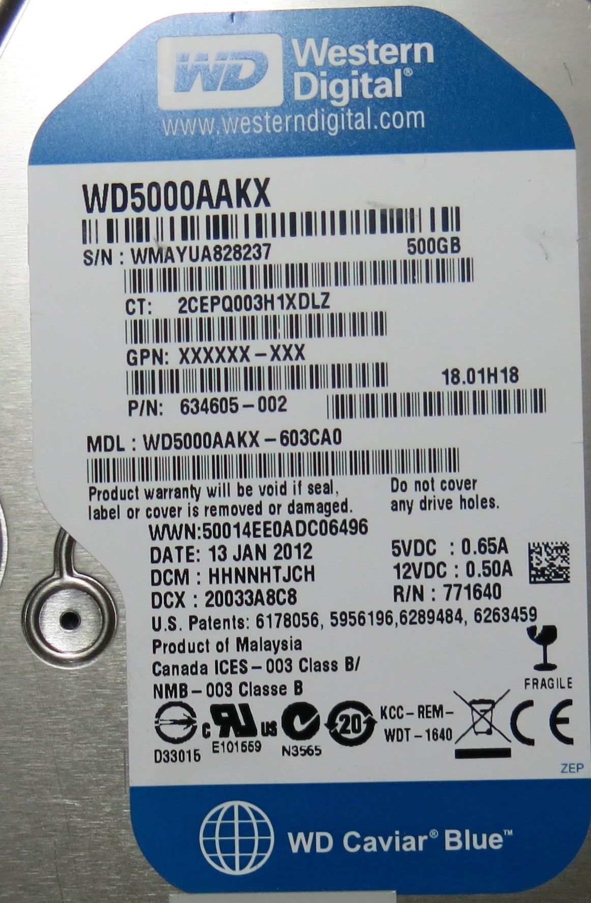 WESTERN DIGITAL WD5000AAKX'603CA0,  PCB