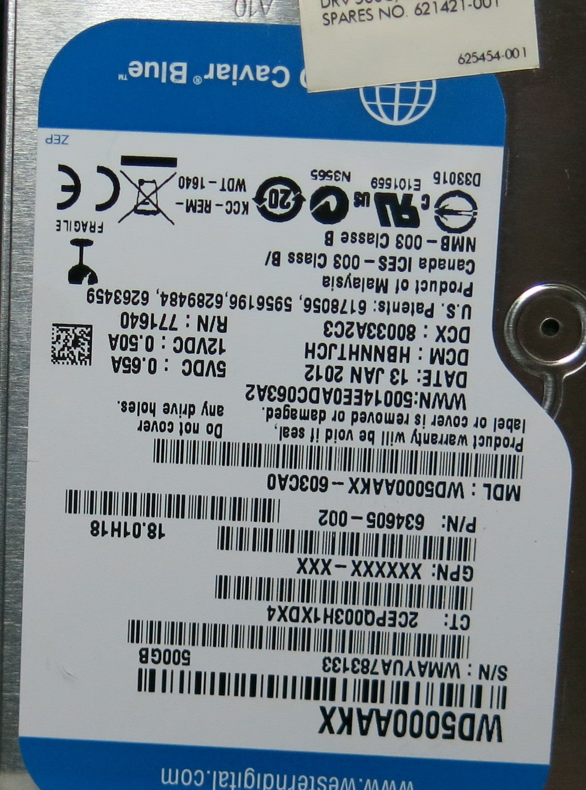 WESTERN DIGITAL WD5000AAKX'603CA0,  PCB