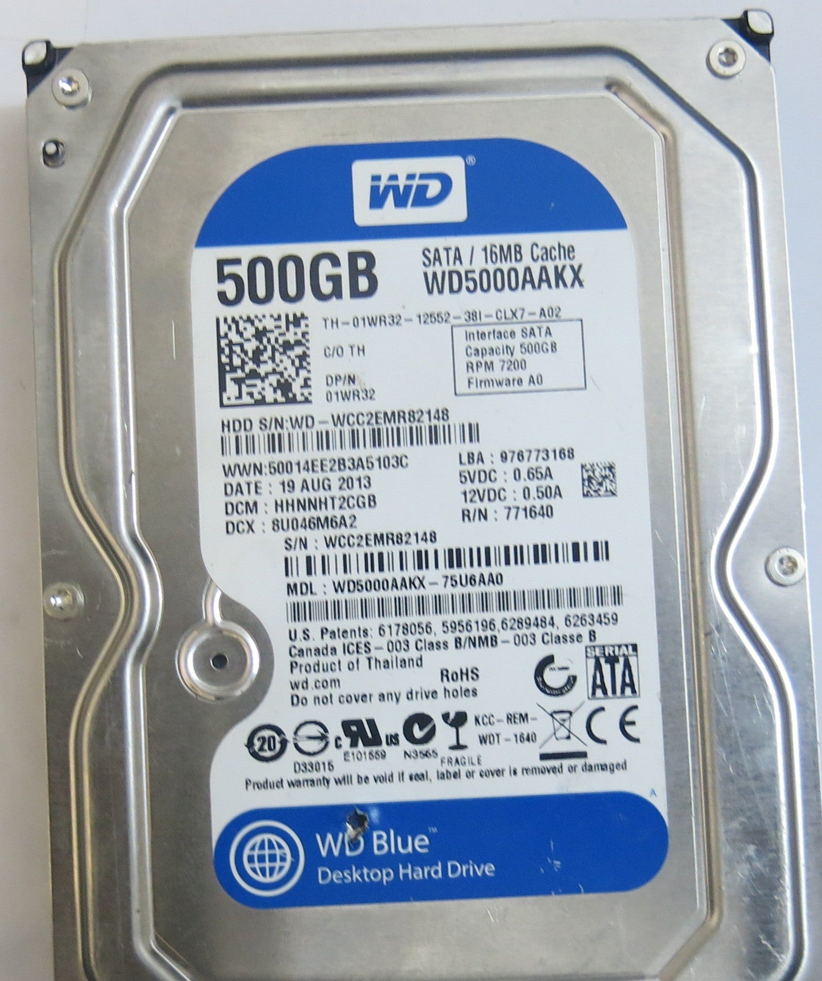 WESTERN DIGITAL WD5000AAKX-75U6AA0 PCB 2060-771640-003 REV A
