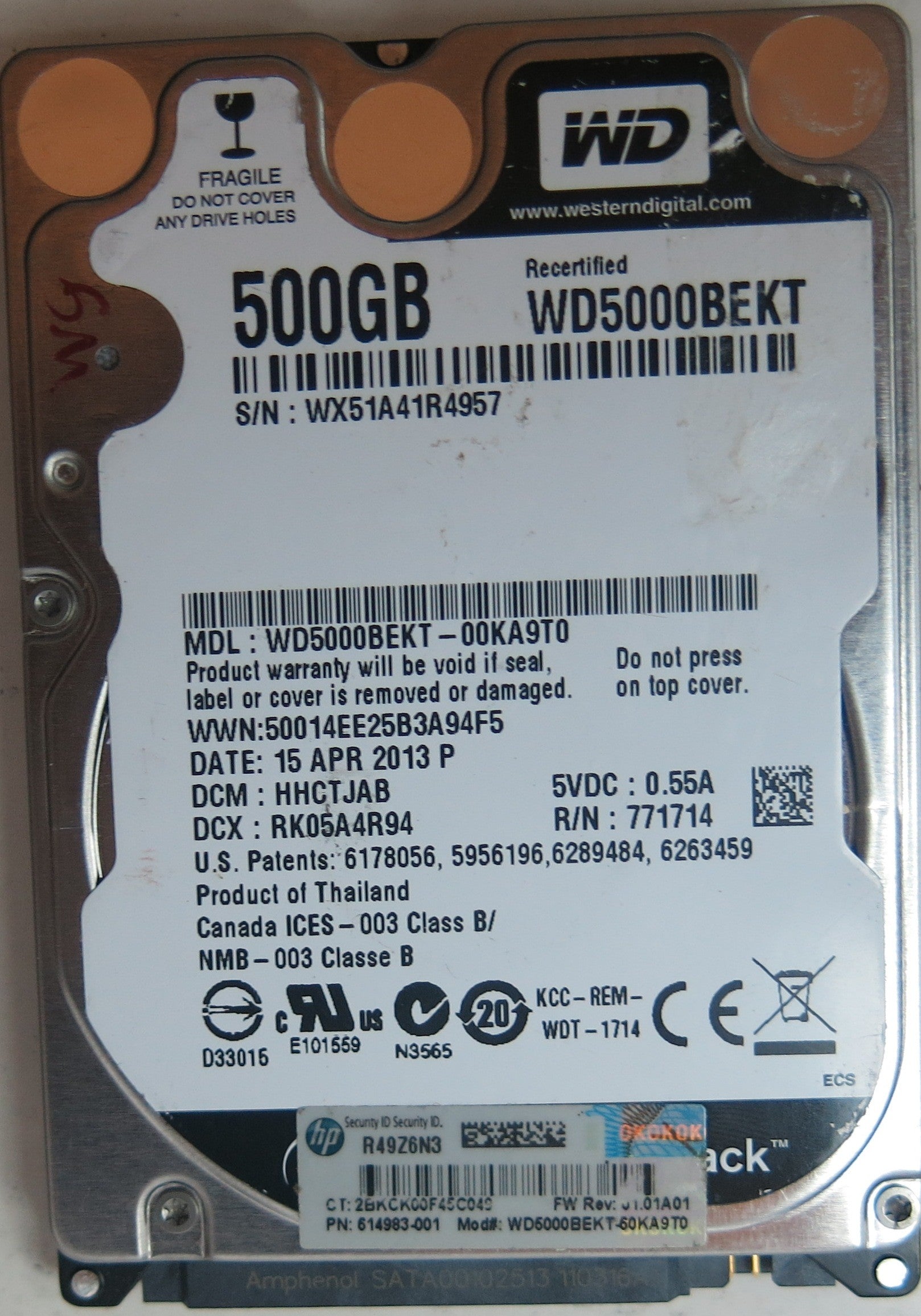 WD5000BEKT-00KA9T0 DCM HHCTJAB 500GB